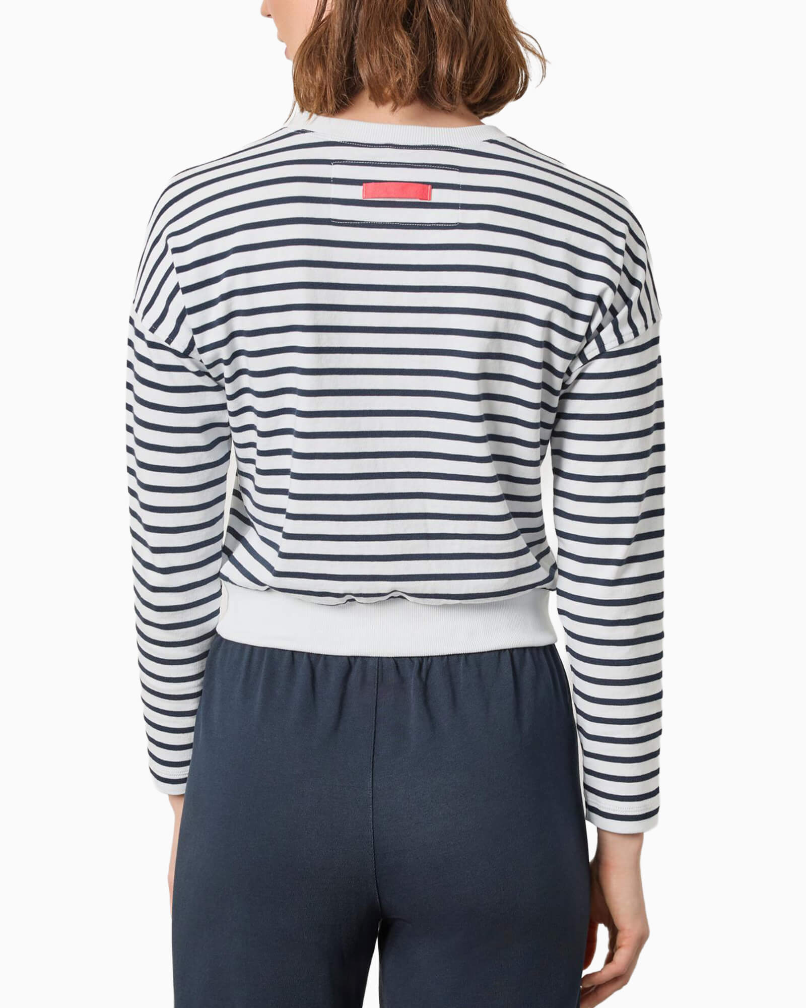 Rib Trim Cardigan Navy Stripe