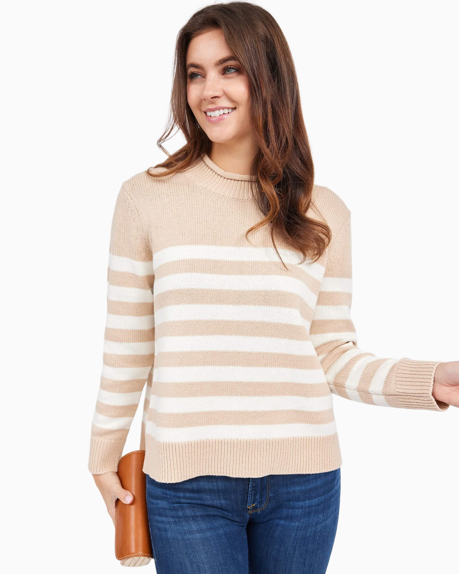 Camel Roll Neck Stripe Sweater