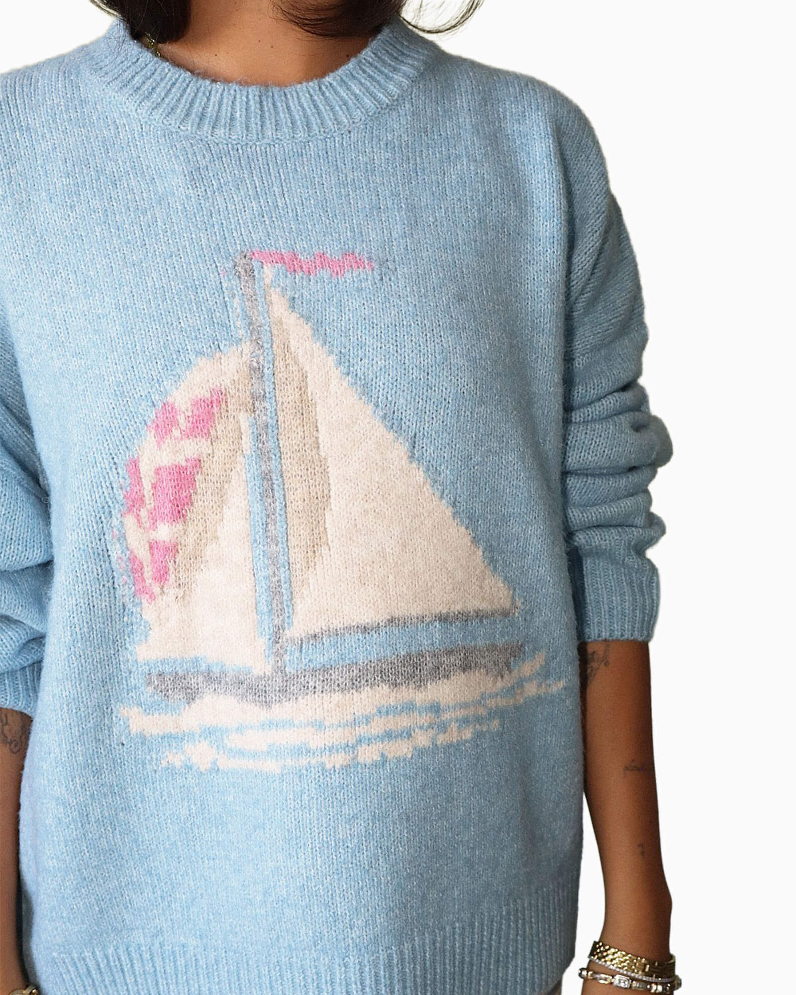 Sailboat Knit Fuzzy Sweater - Purple Poppy