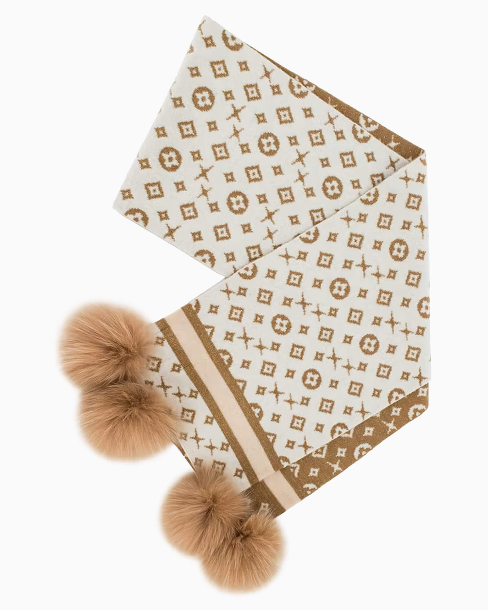 Knit Monogram Scarf w/ Pom Poms Gold