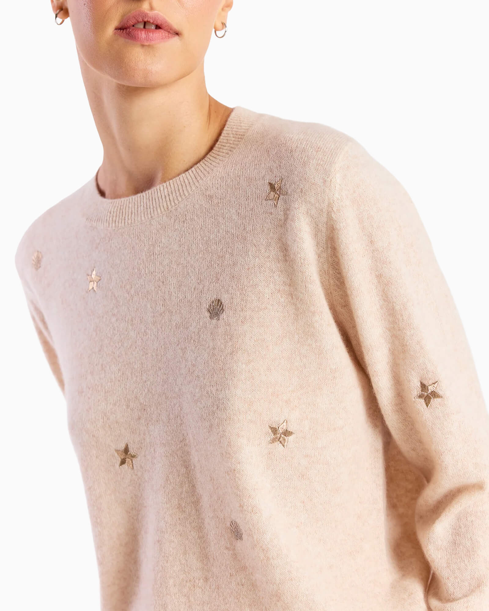 Sea Embroidery Cashmere Crew Neck Jumper