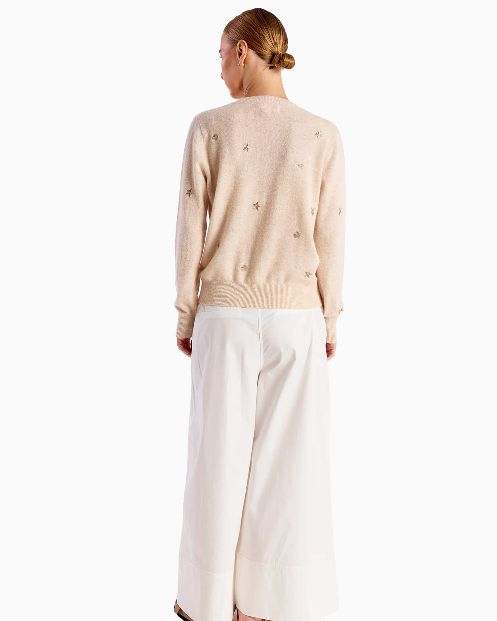 Sea Embroidery Cashmere Crew Neck Jumper