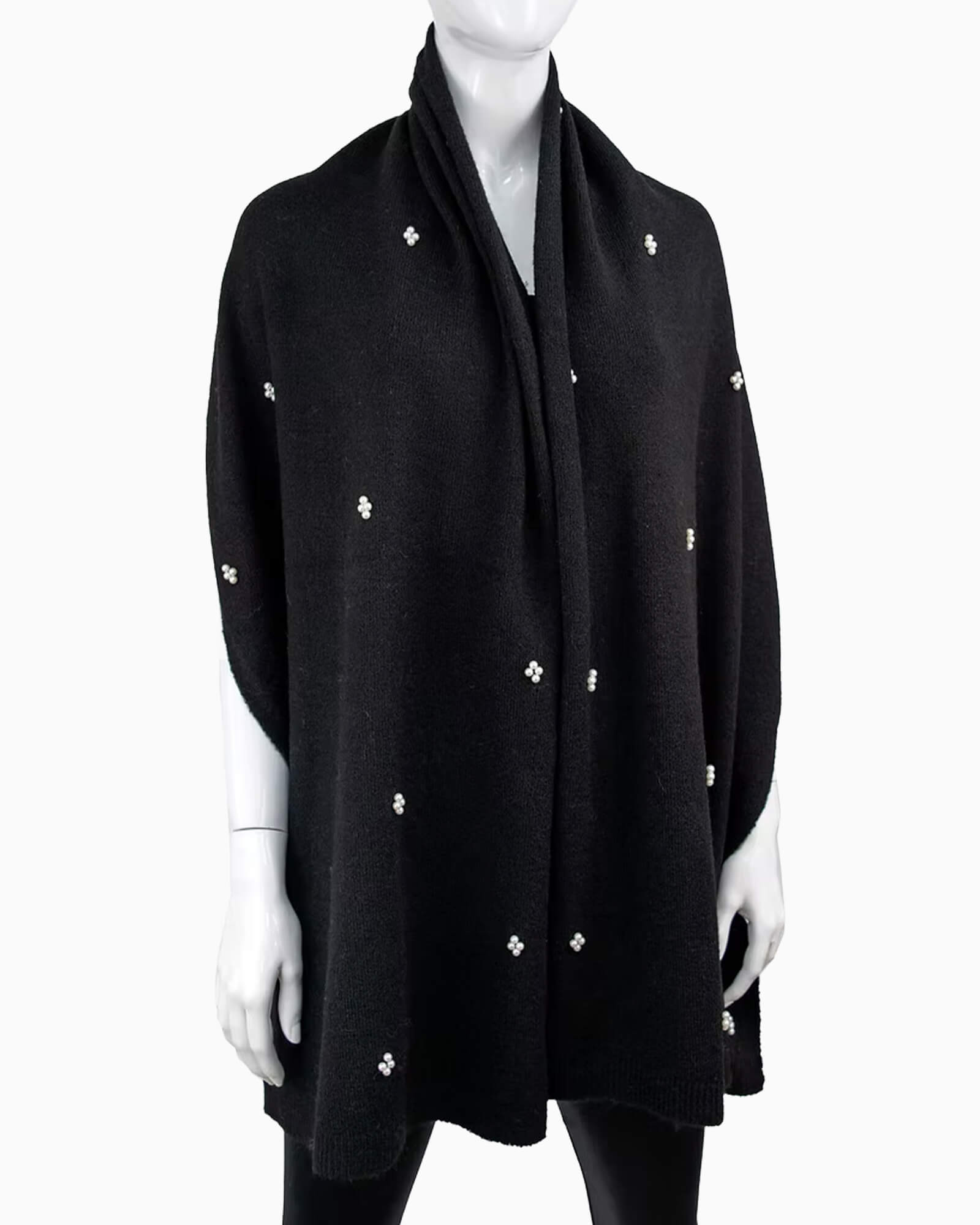 Knit Scarf With Pearls Black