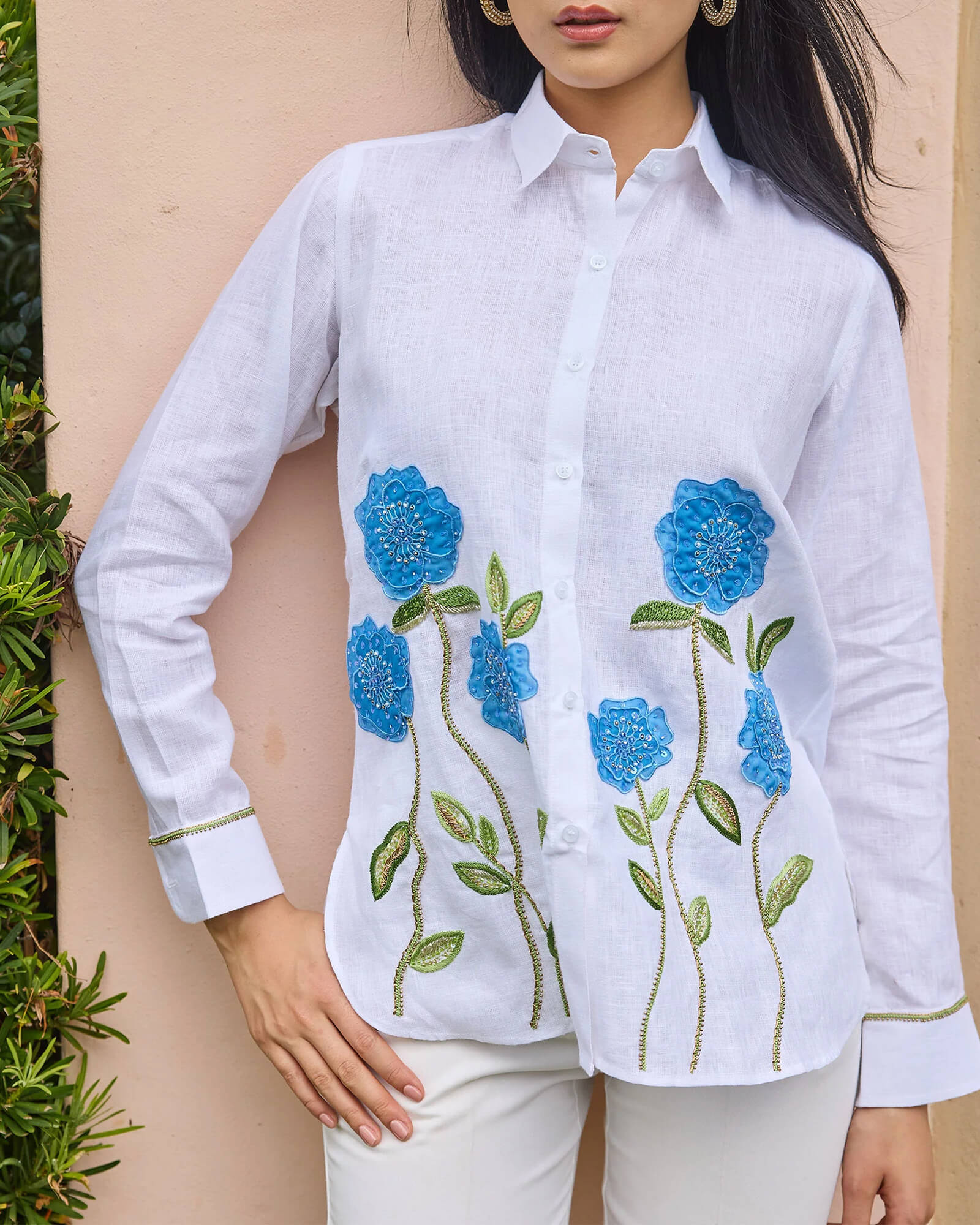 Sheer Flower Shirt Blue