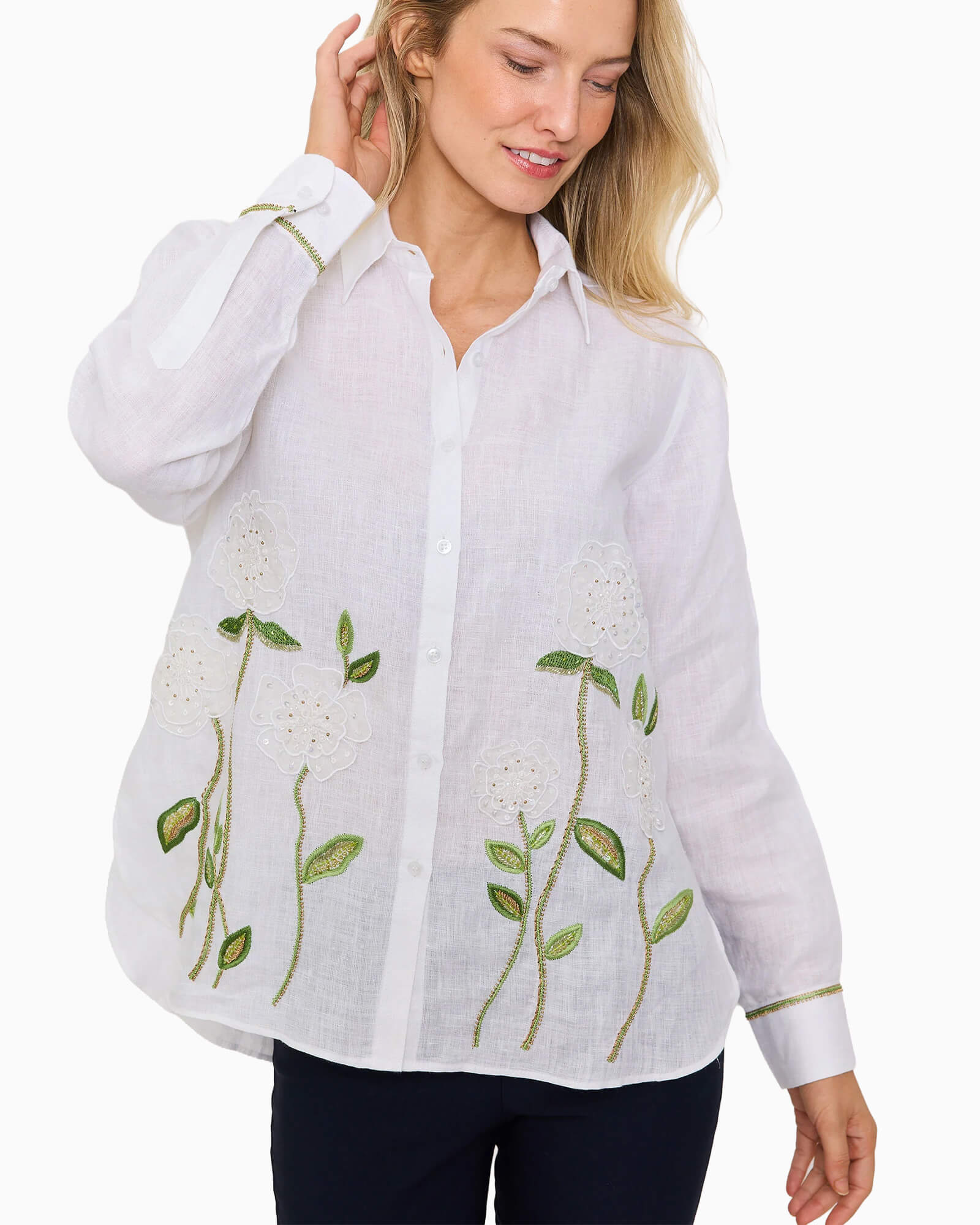 Sheer Flower Shirt White