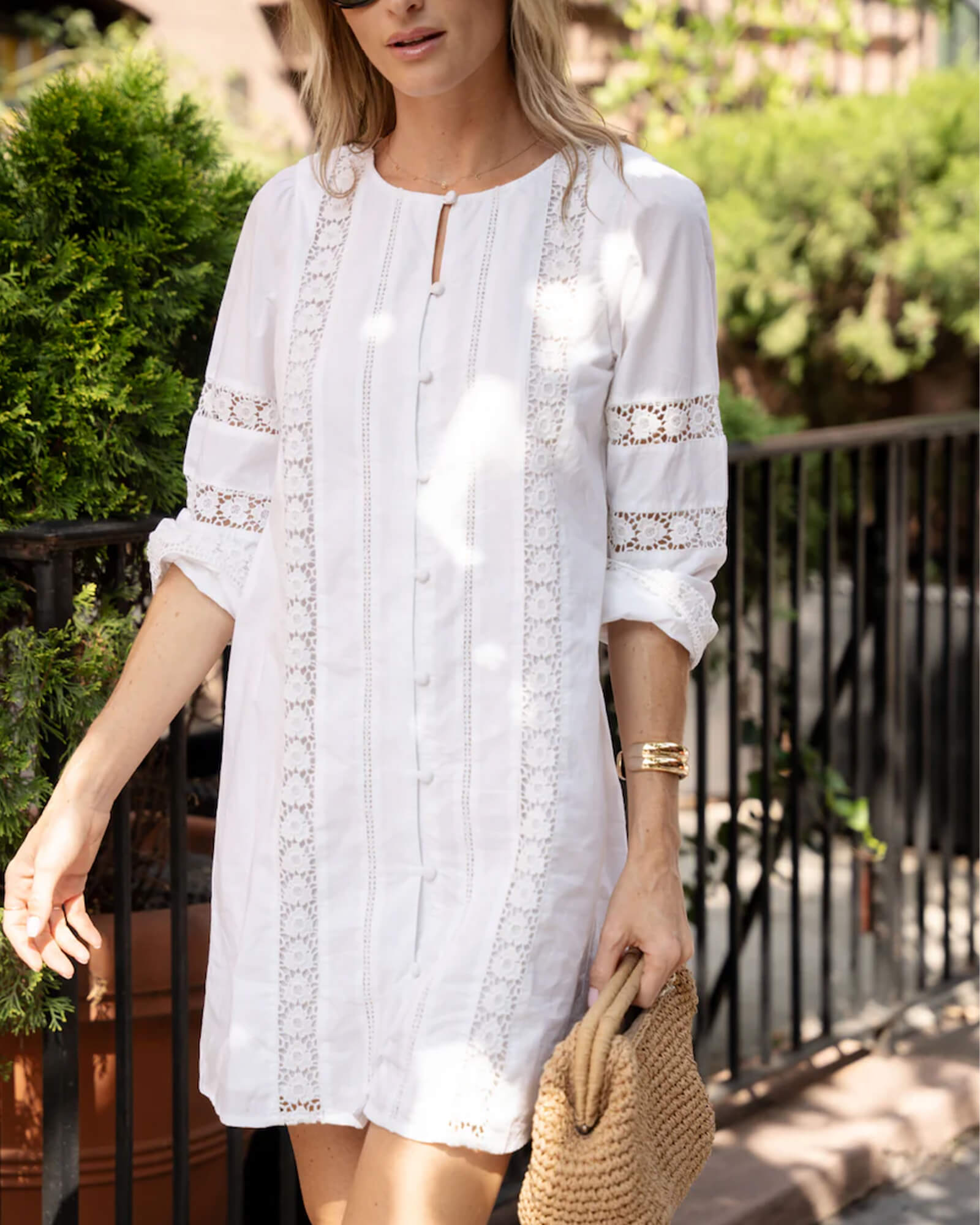 White Button Front Shift Dress