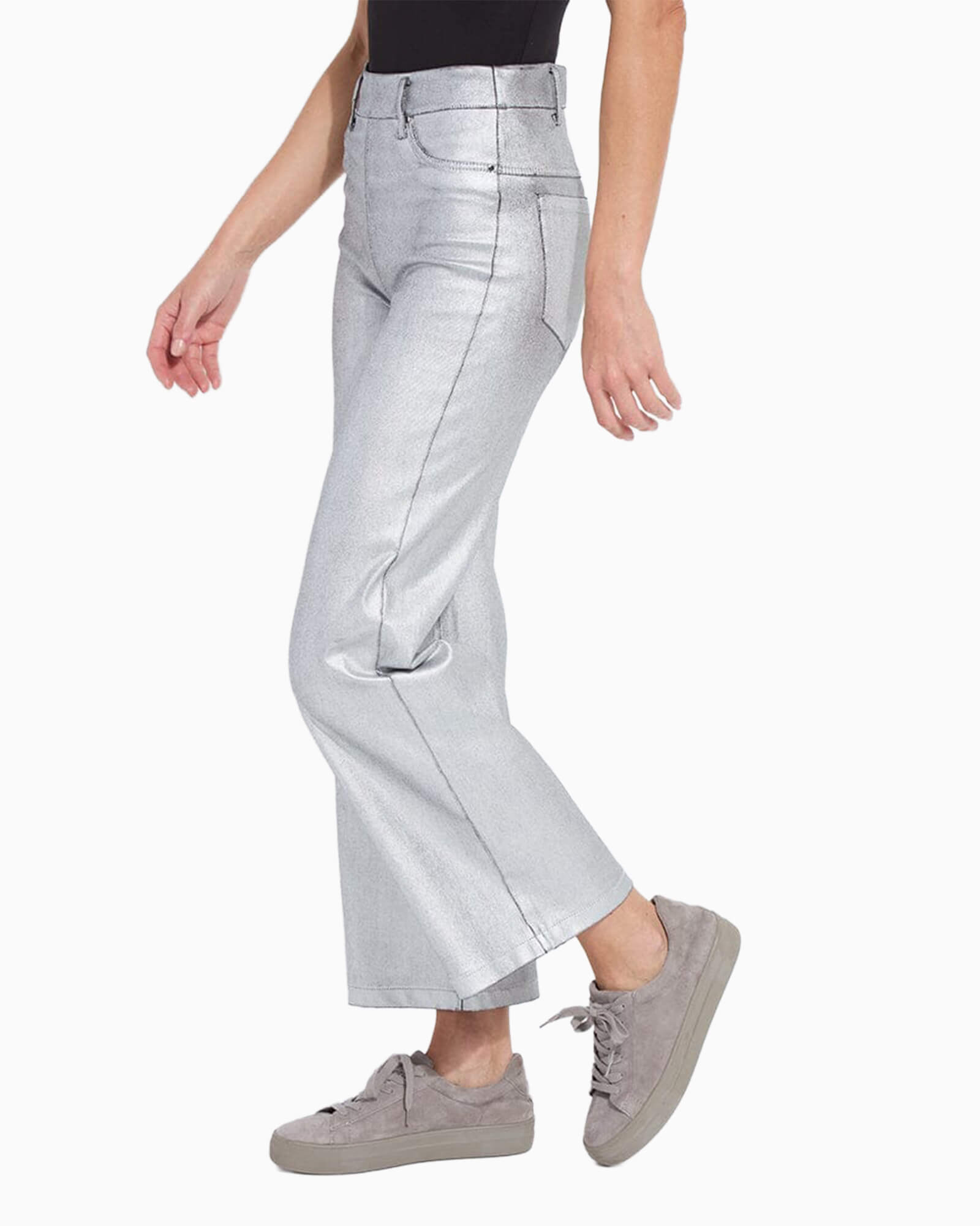 Metallic Coated Wide Leg Denim
