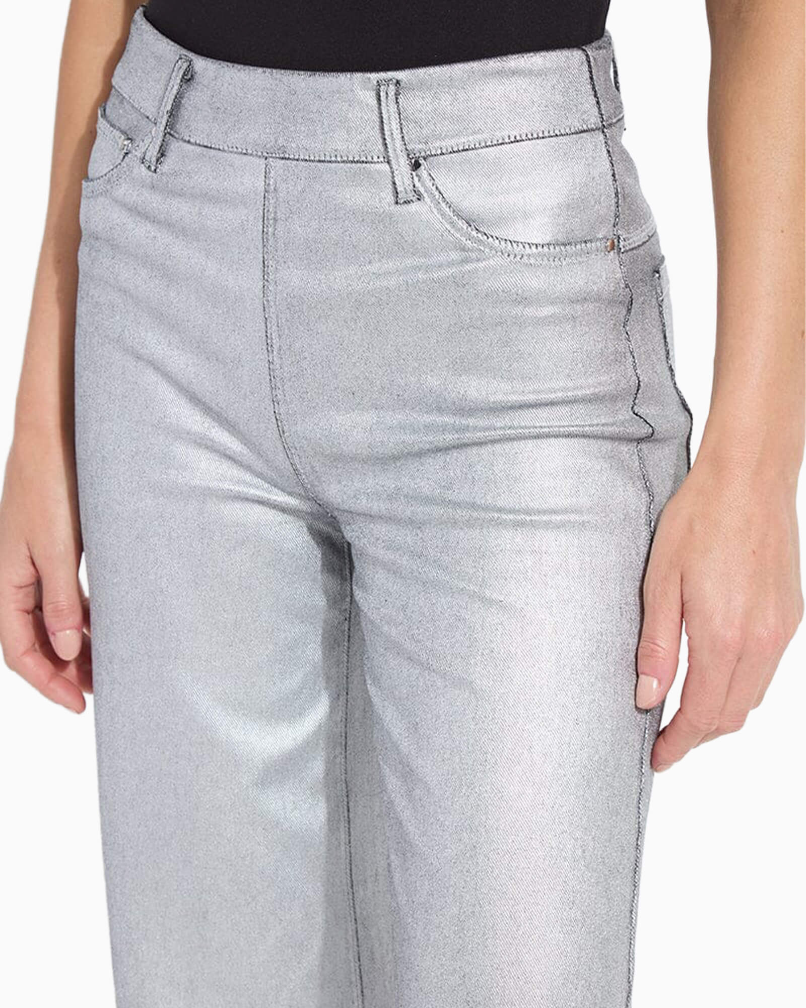 Metallic Coated Wide Leg Denim