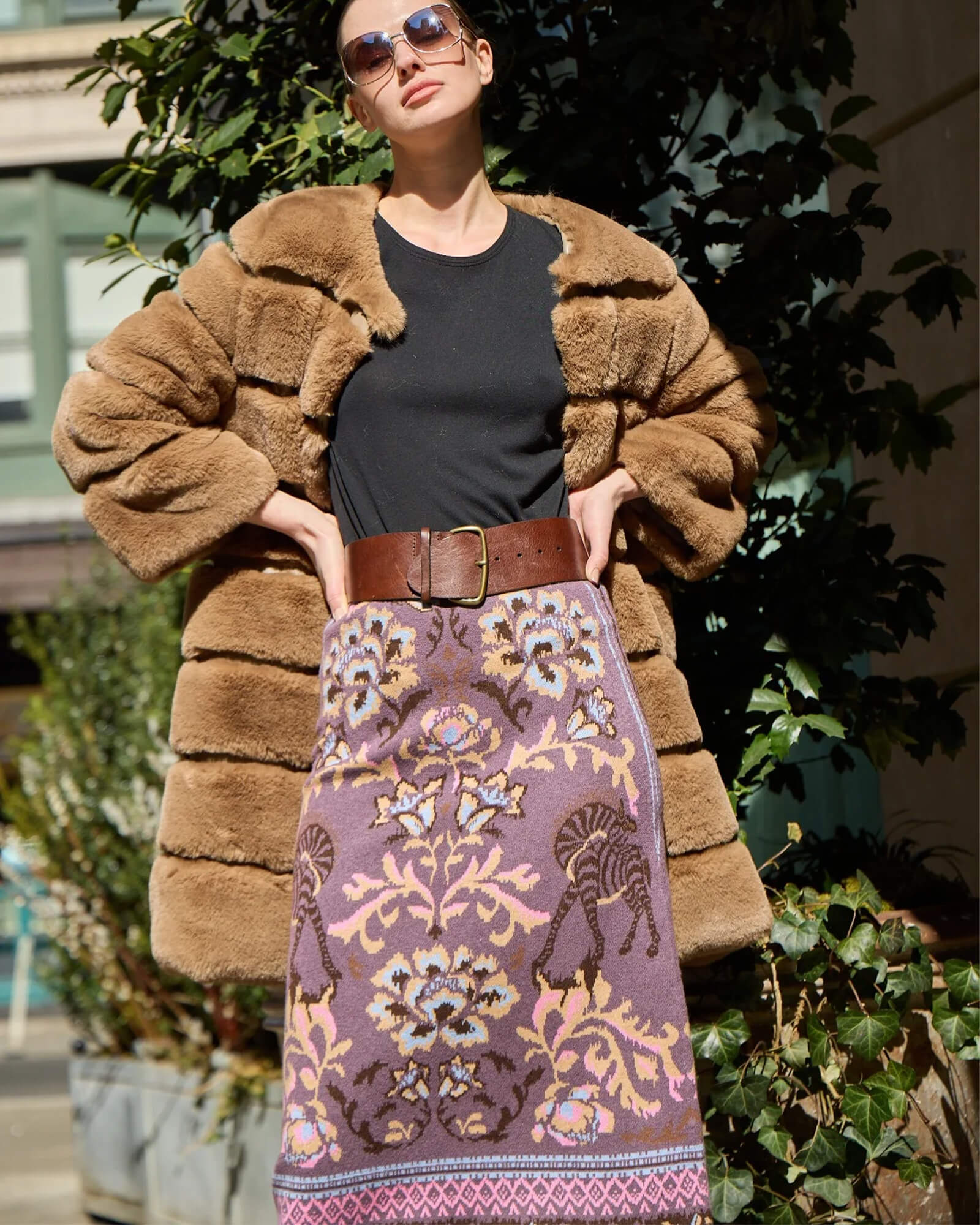 Camille Knit Fringe Skirt Mocha Jacquard