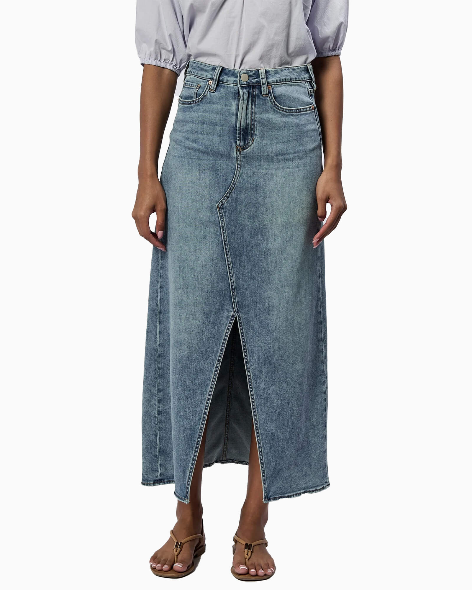 Vianna Clean Hem Front Slit Denim Skirt