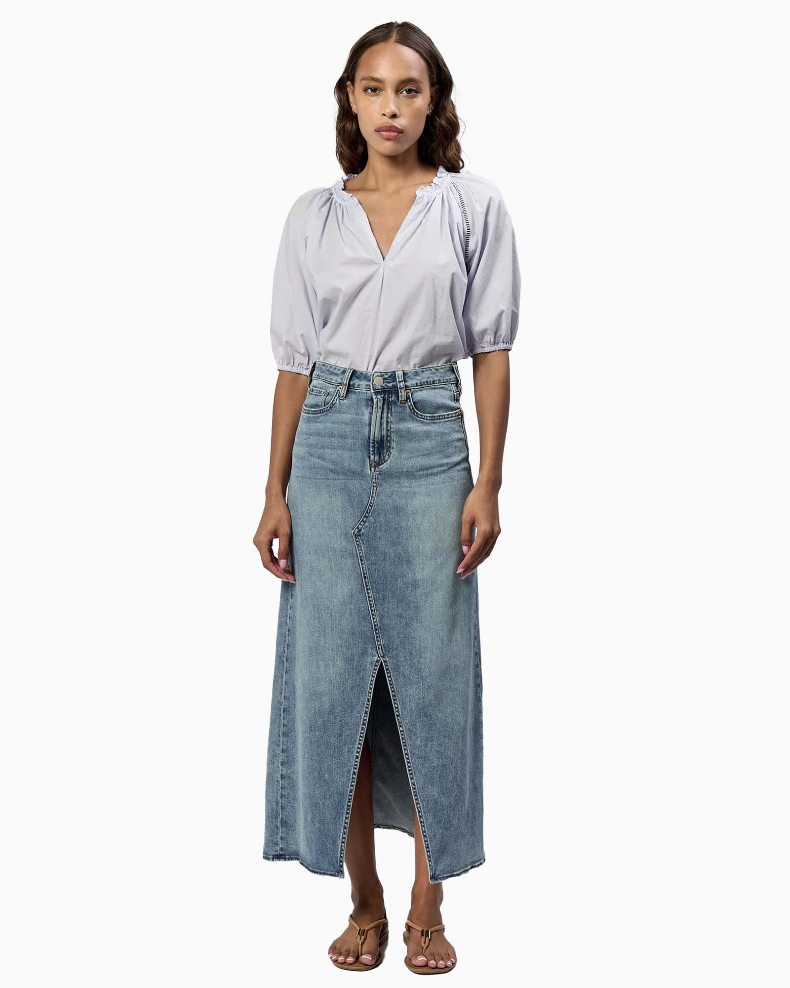 Vianna Clean Hem Front Slit Denim Skirt