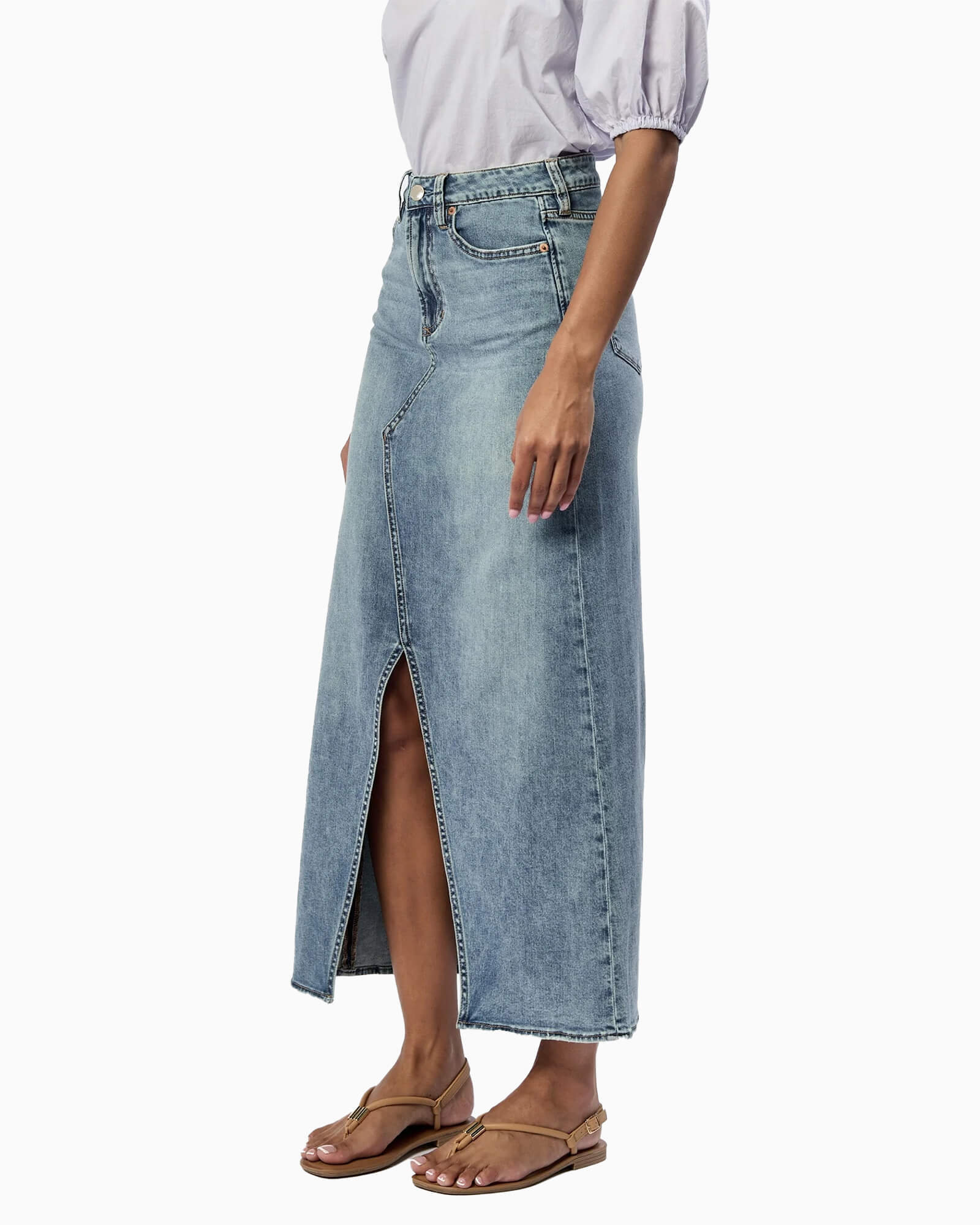 Vianna Clean Hem Front Slit Denim Skirt