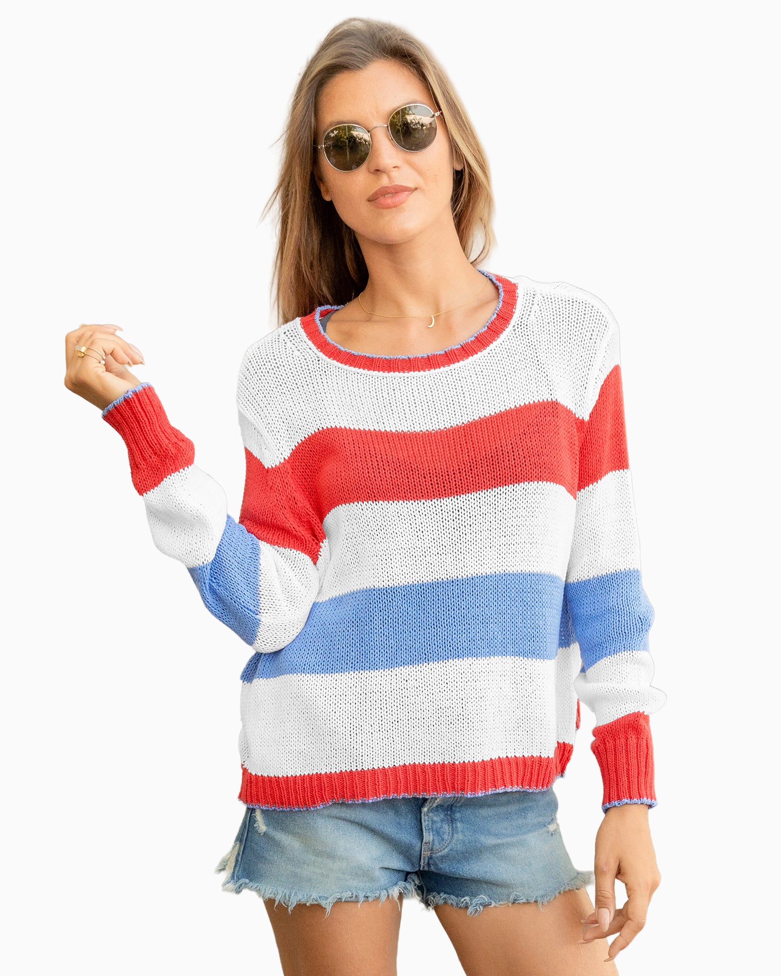 Striped Crew Breaker White
