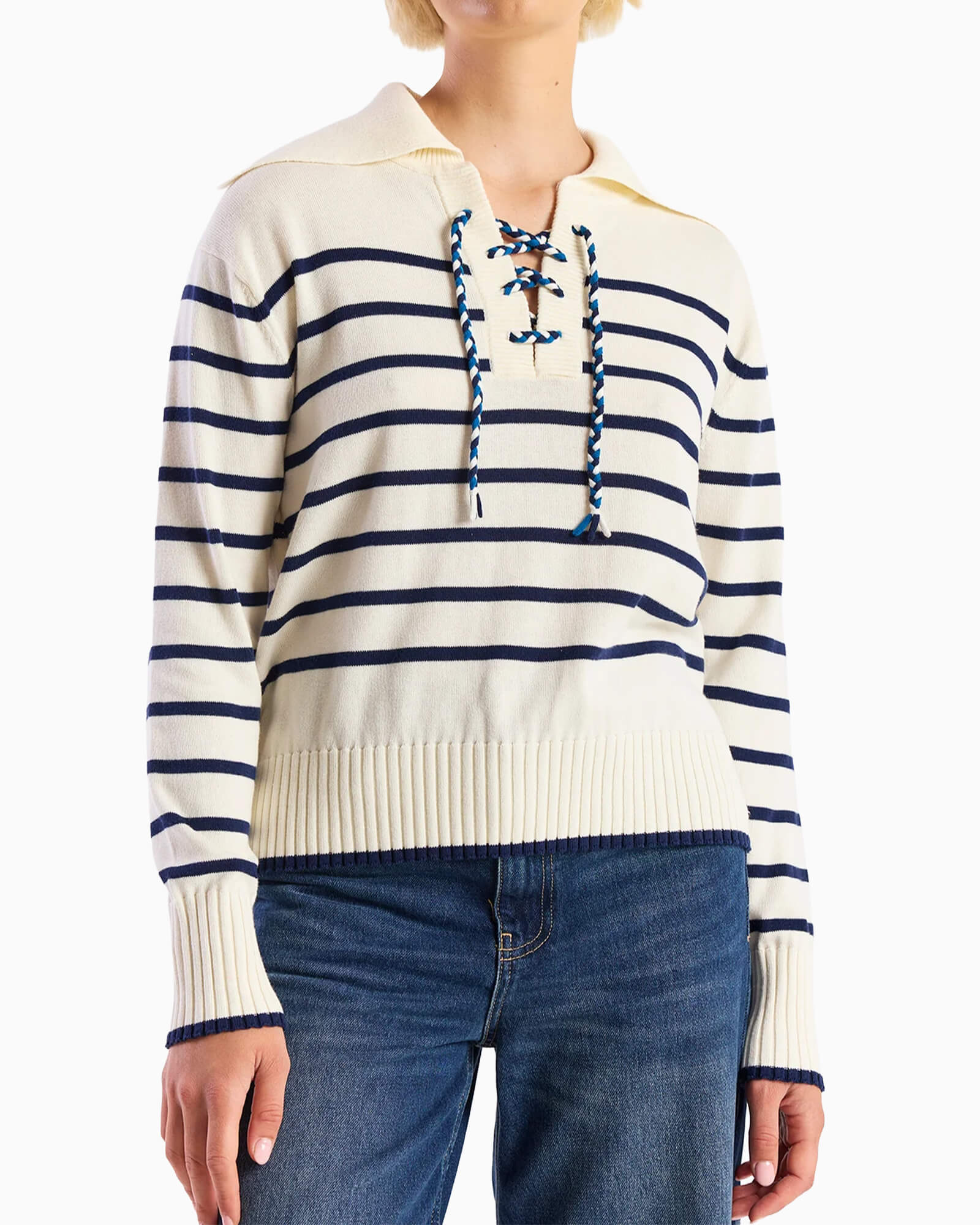 Stripe Lace Up Knit Jumper