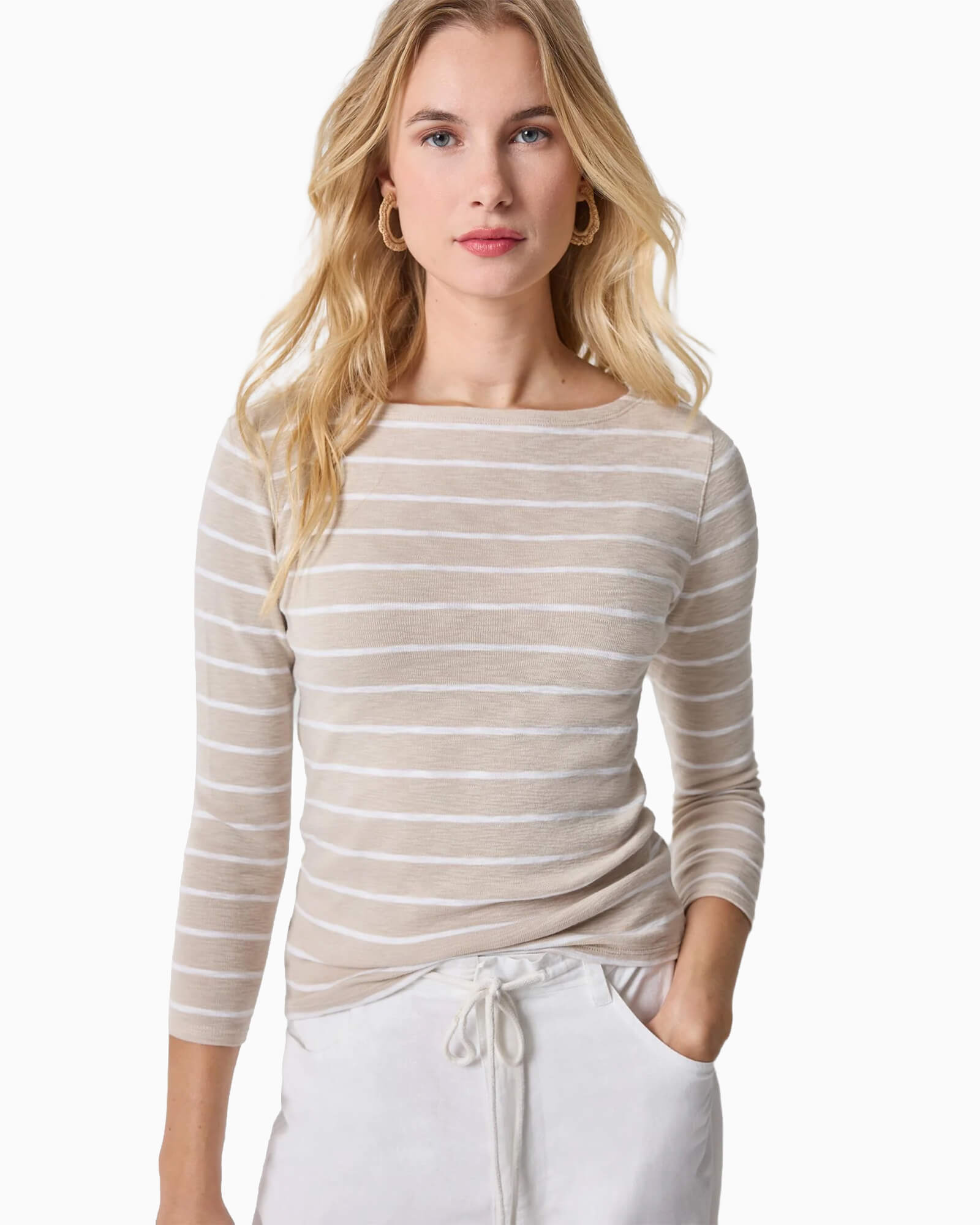 Striped Boatneck Tee Bamboo Stripe