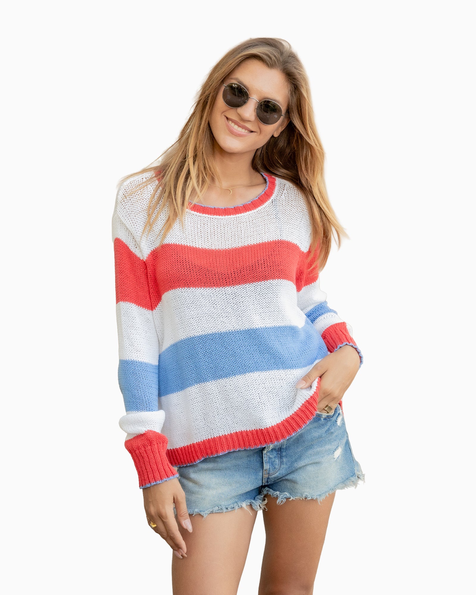 Striped Crew Breaker White
