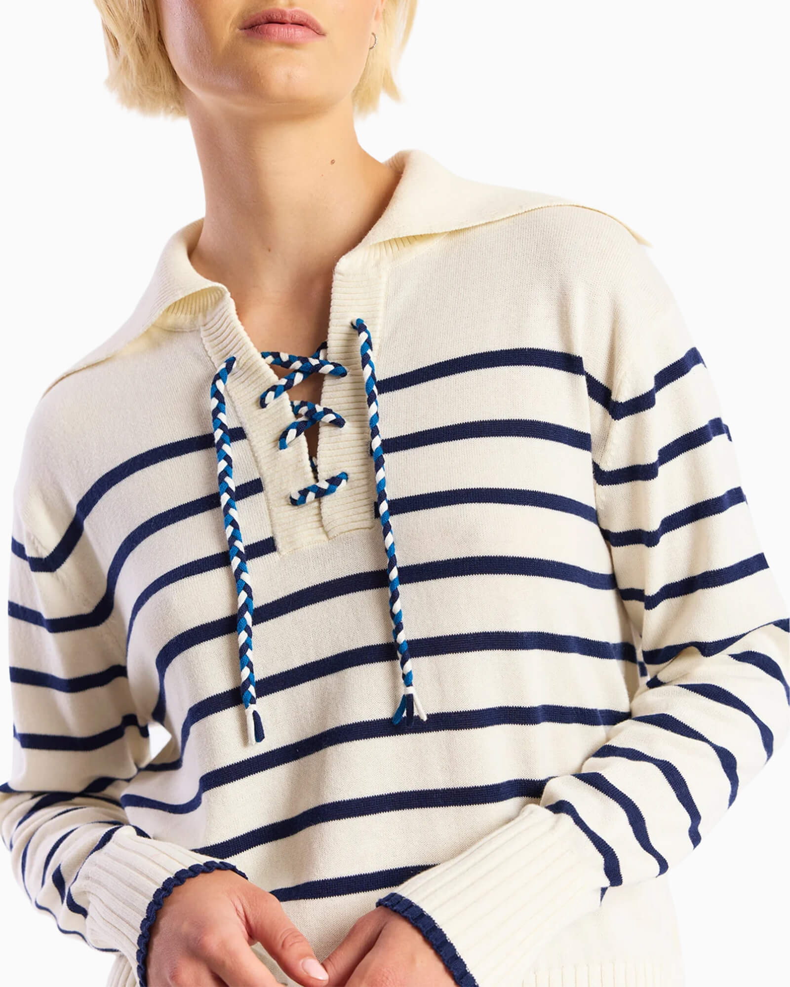 Stripe Lace Up Knit Jumper