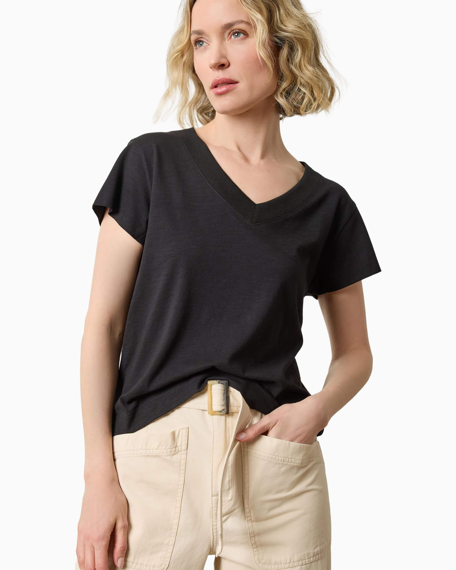 Relaxed Short Sleeve V-Neck Tee Black