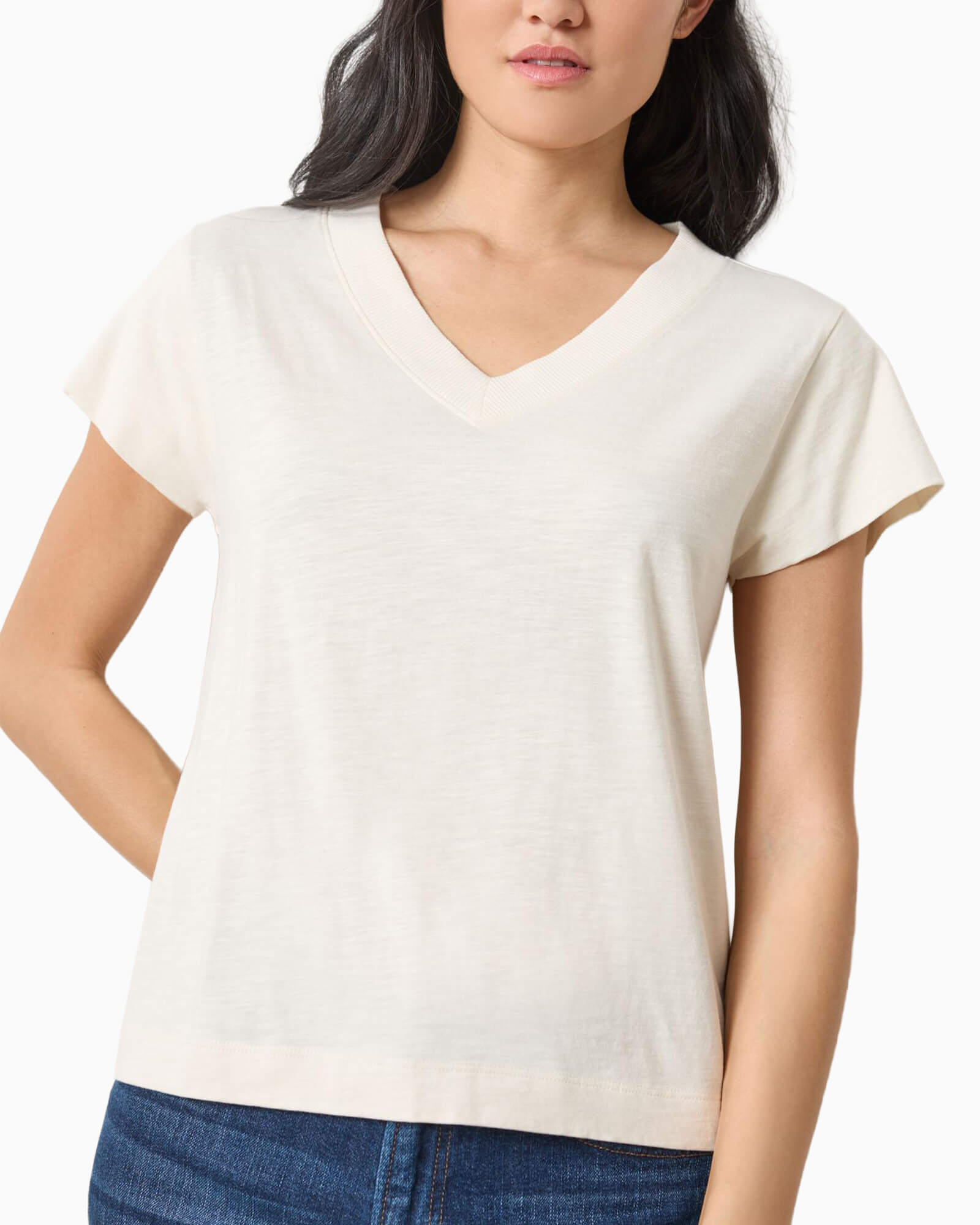 Relaxed Short Sleeve V-Neck Tee Talc