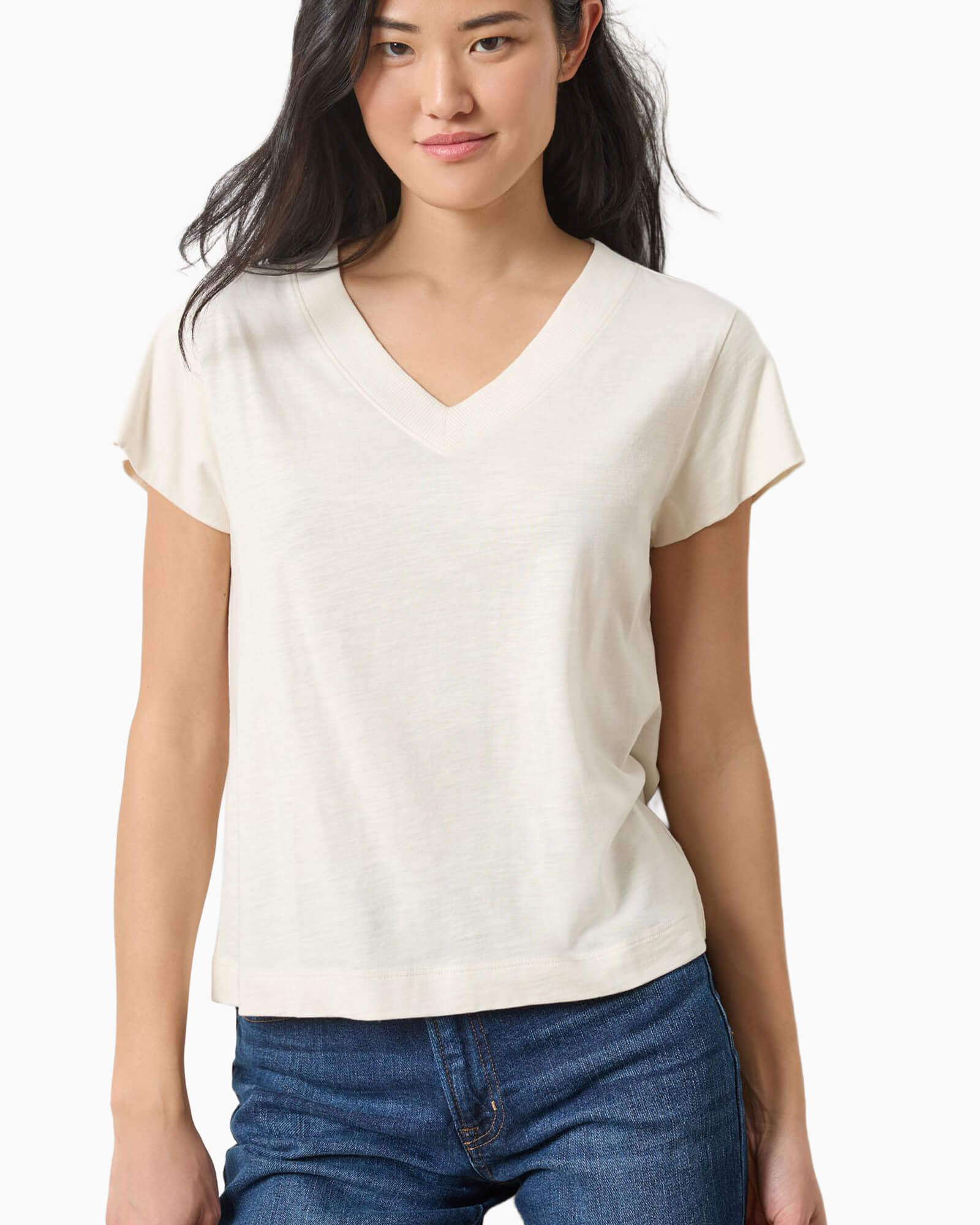 Relaxed Short Sleeve V-Neck Tee Talc