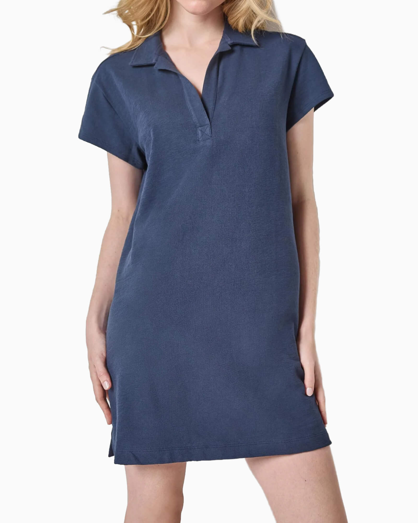 Textured Terry Tunic Dress Navy