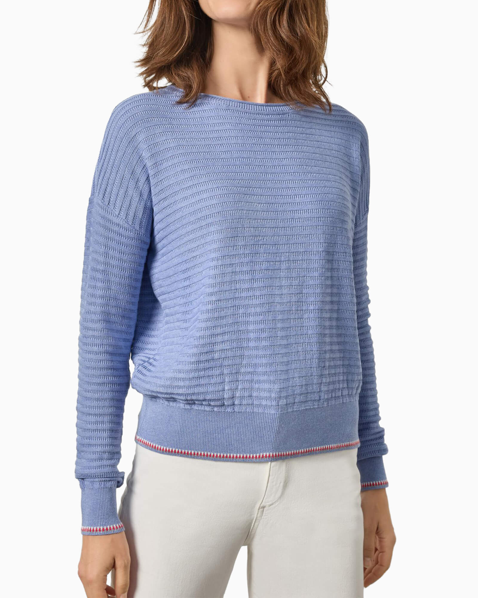 Tipped Hem Wide Neck Sweater Cornflower