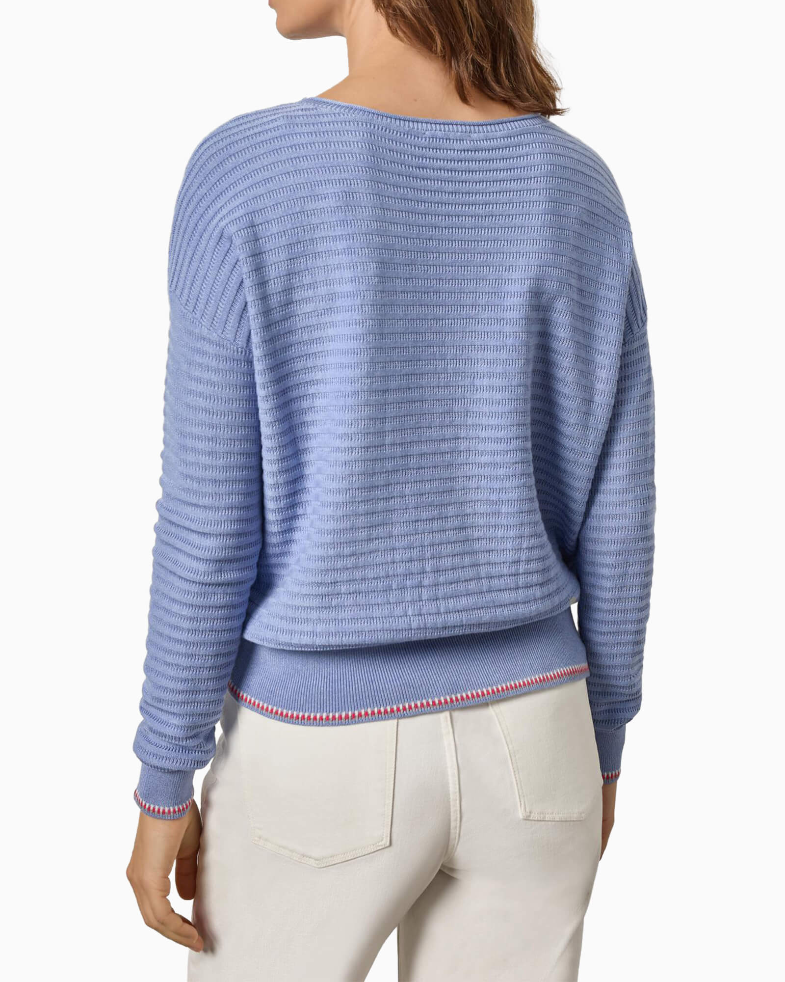 Tipped Hem Wide Neck Sweater Cornflower