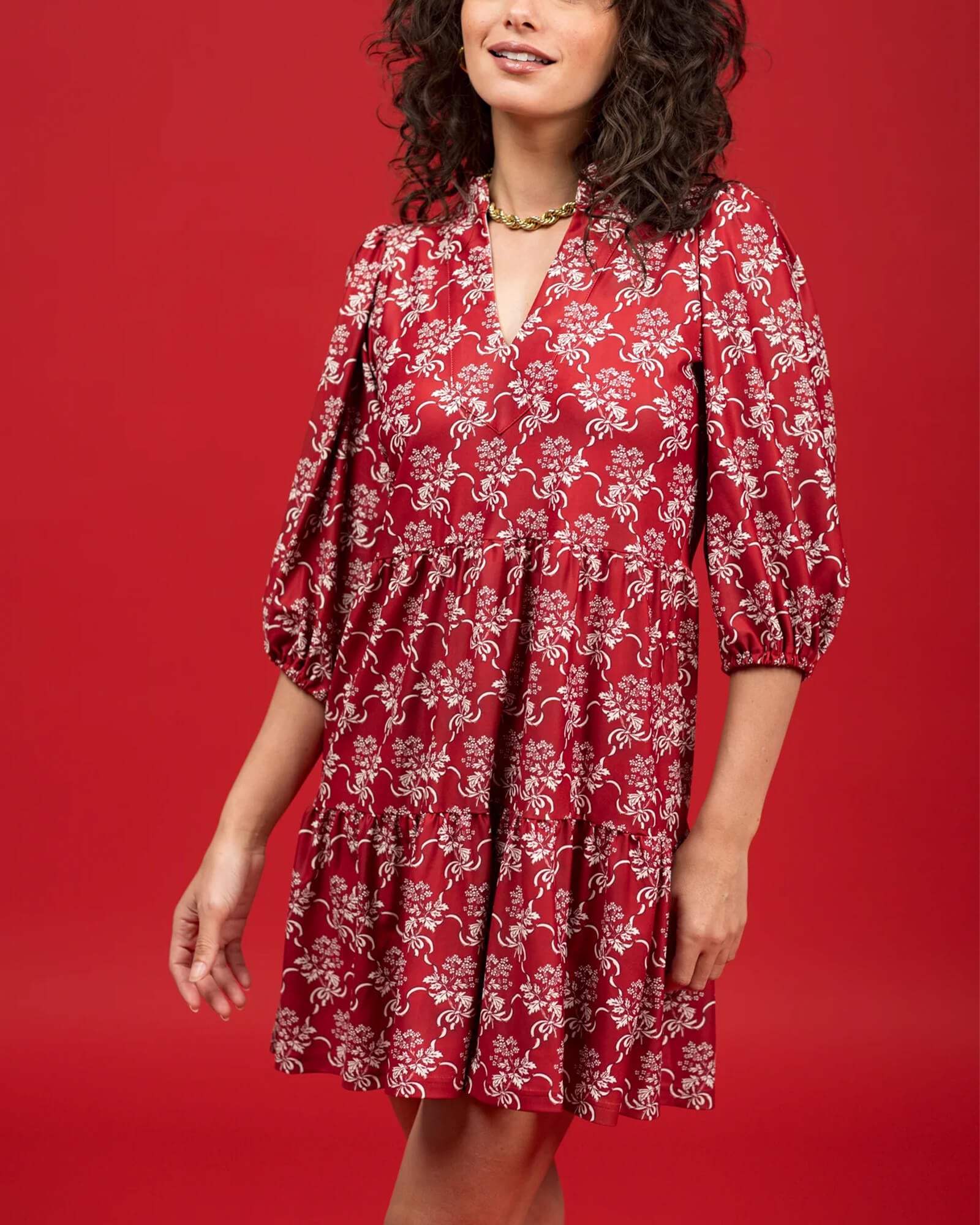 The Tory Dress Ribbon Bouquet Red