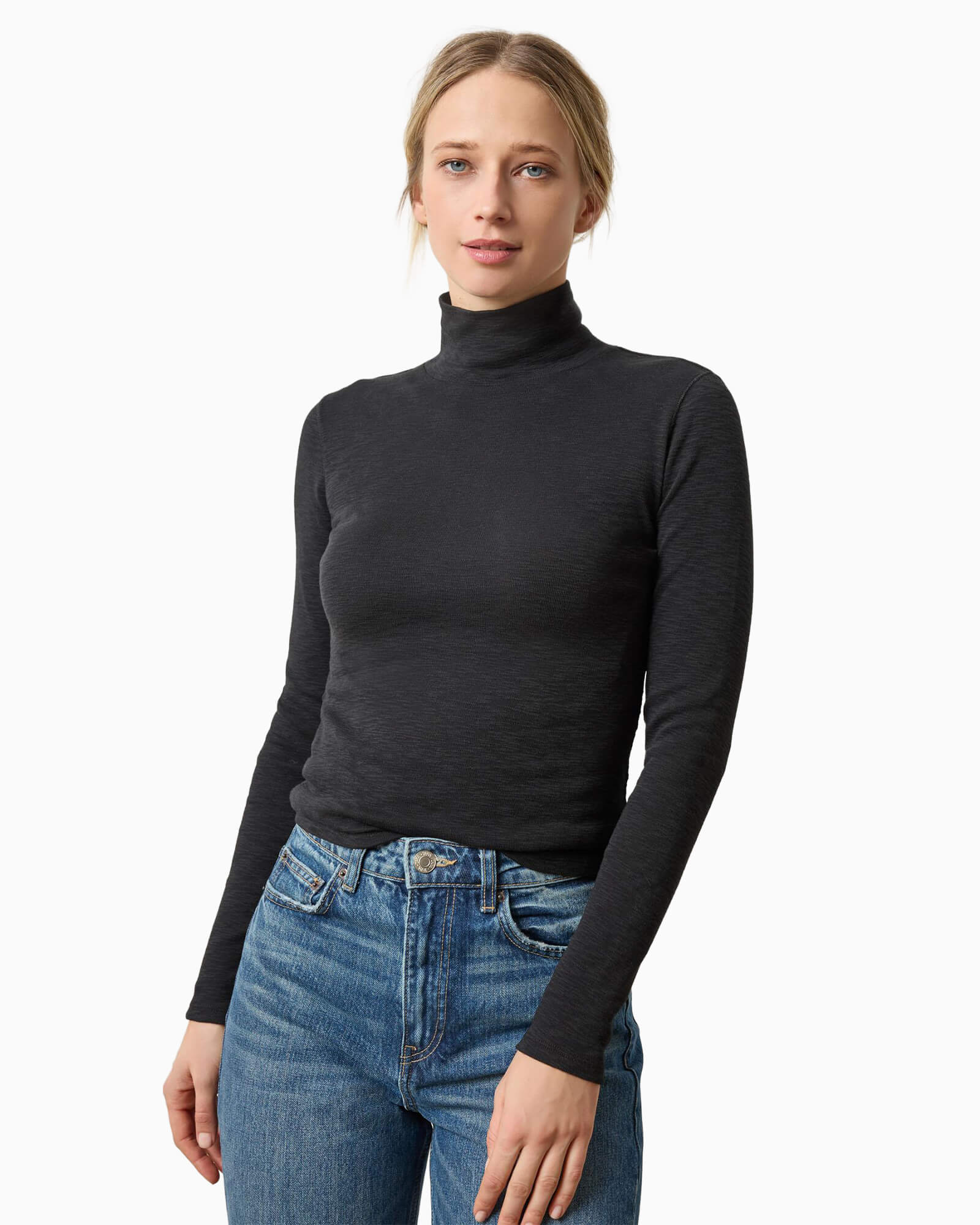 Rib Slub Turtleneck Black