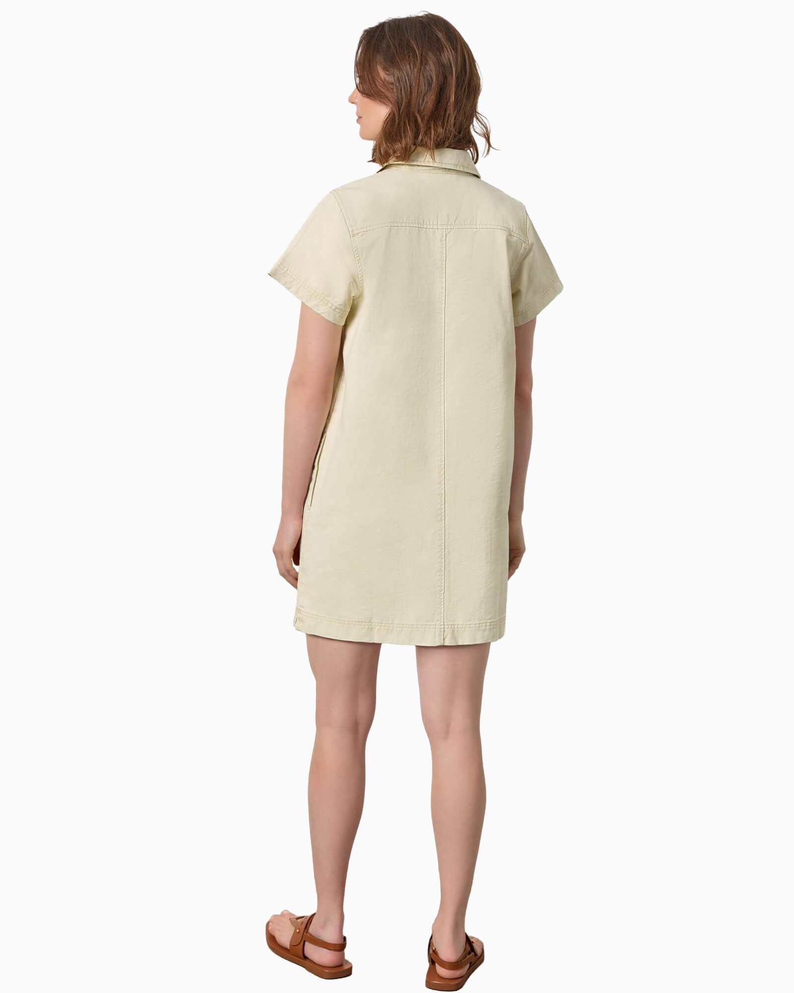 Twill Split Neck Collared Dress Parchment