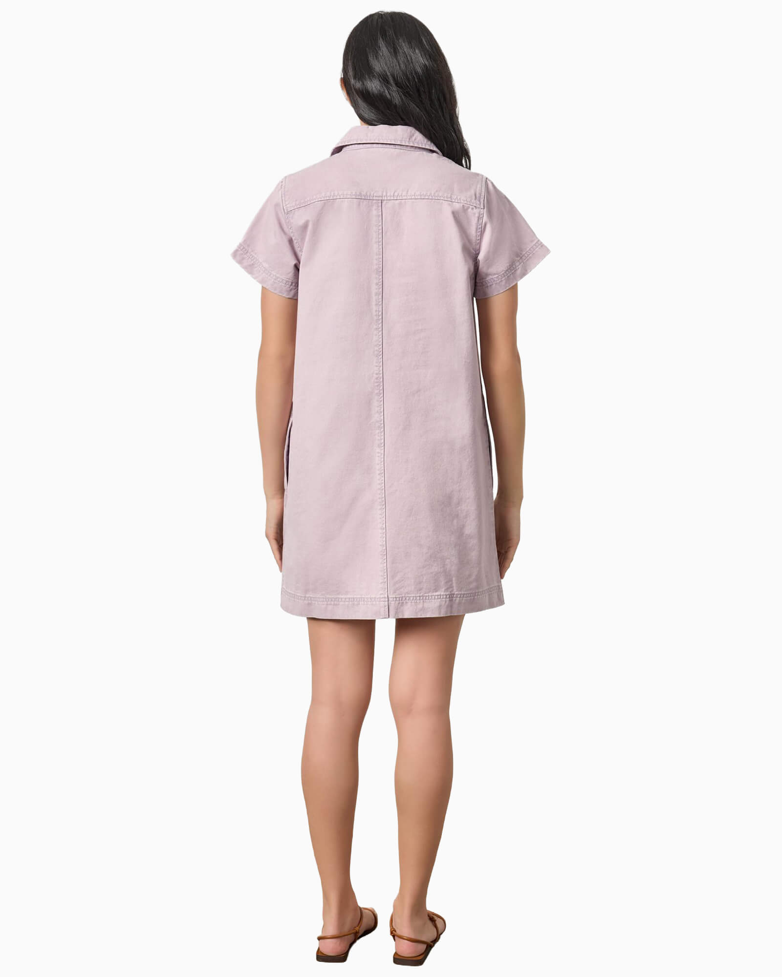 Twill Split Neck Collared Dress Thistle