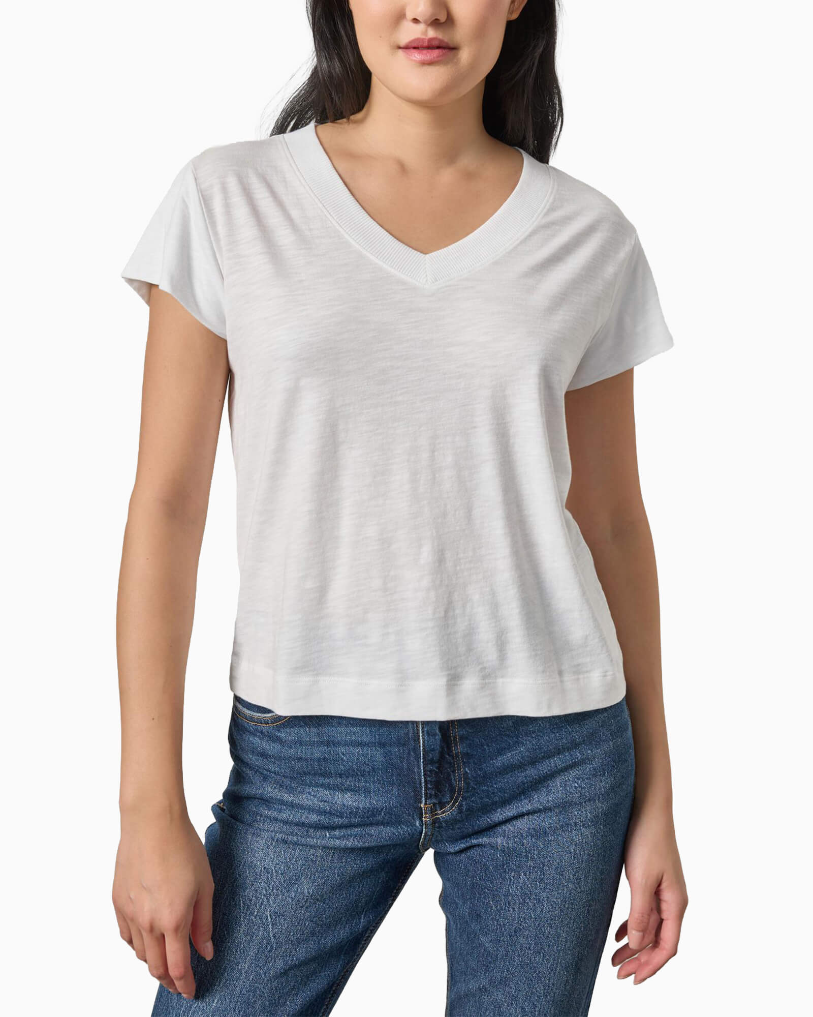 Relaxed Short Sleeve V-Neck Tee White