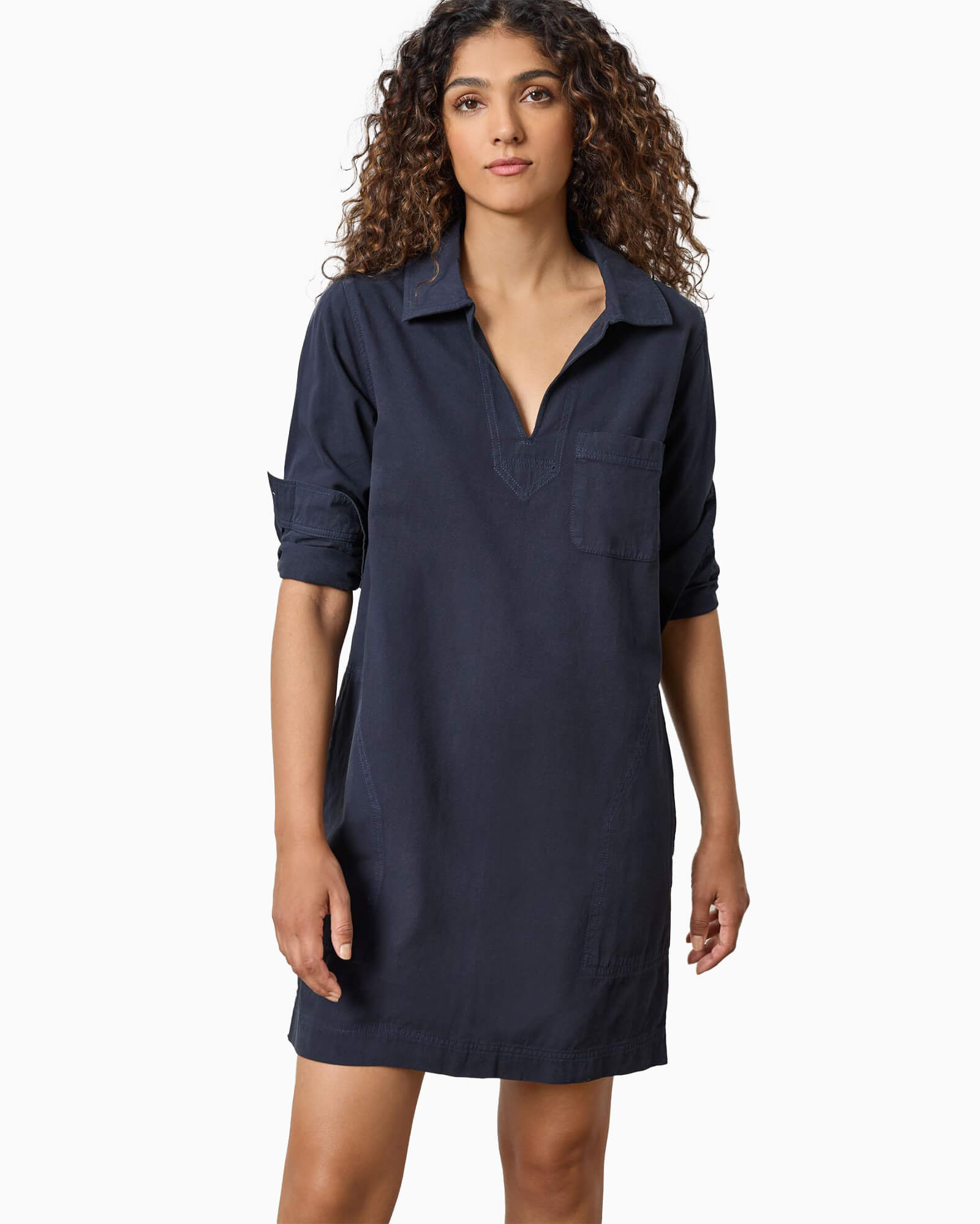 Split Neck Collared Dress Navy