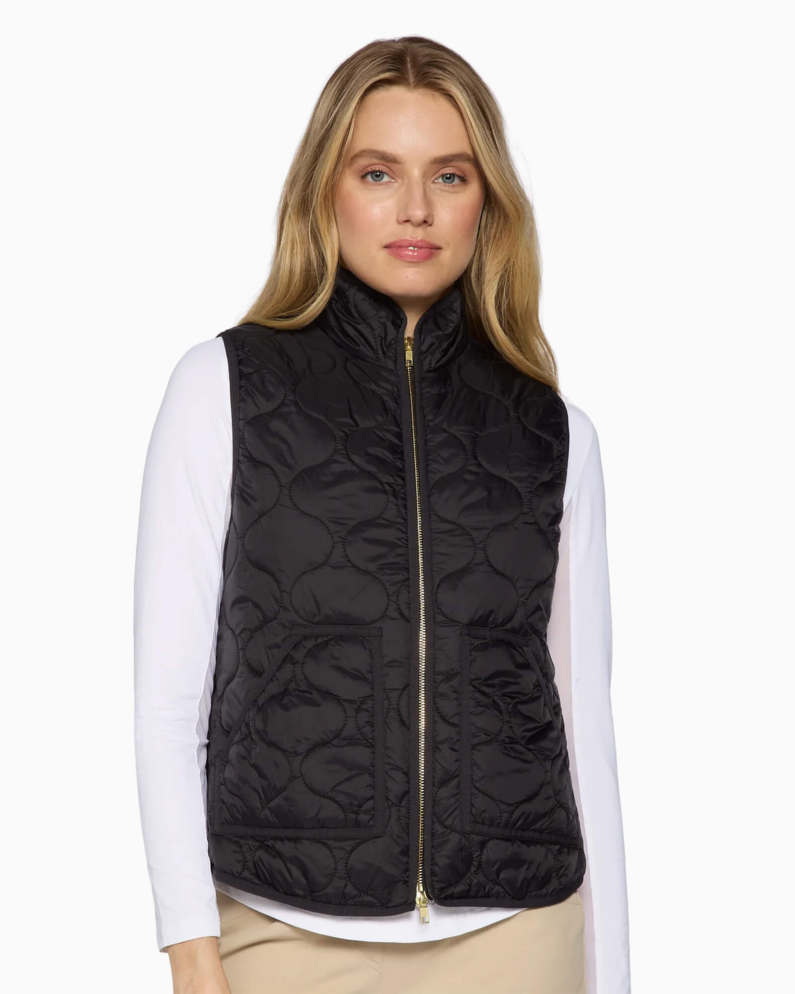 Women's 2-Way Zipper Puffer Vest Black | Women's Clothing