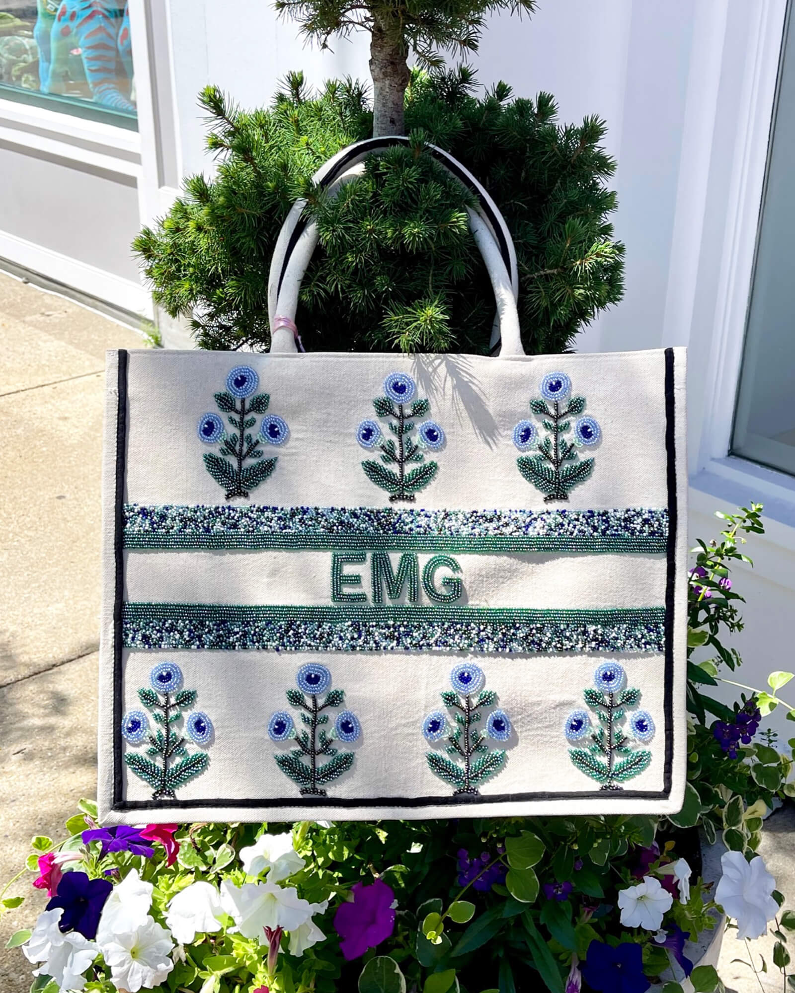 Beaded Tote Bag - Purple Poppy