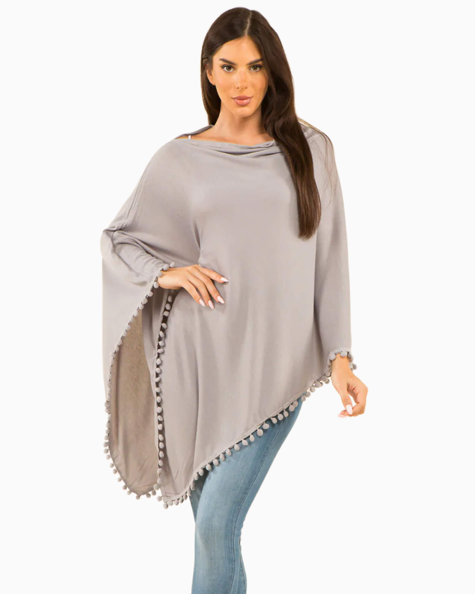 Pom Pom Poncho Gray