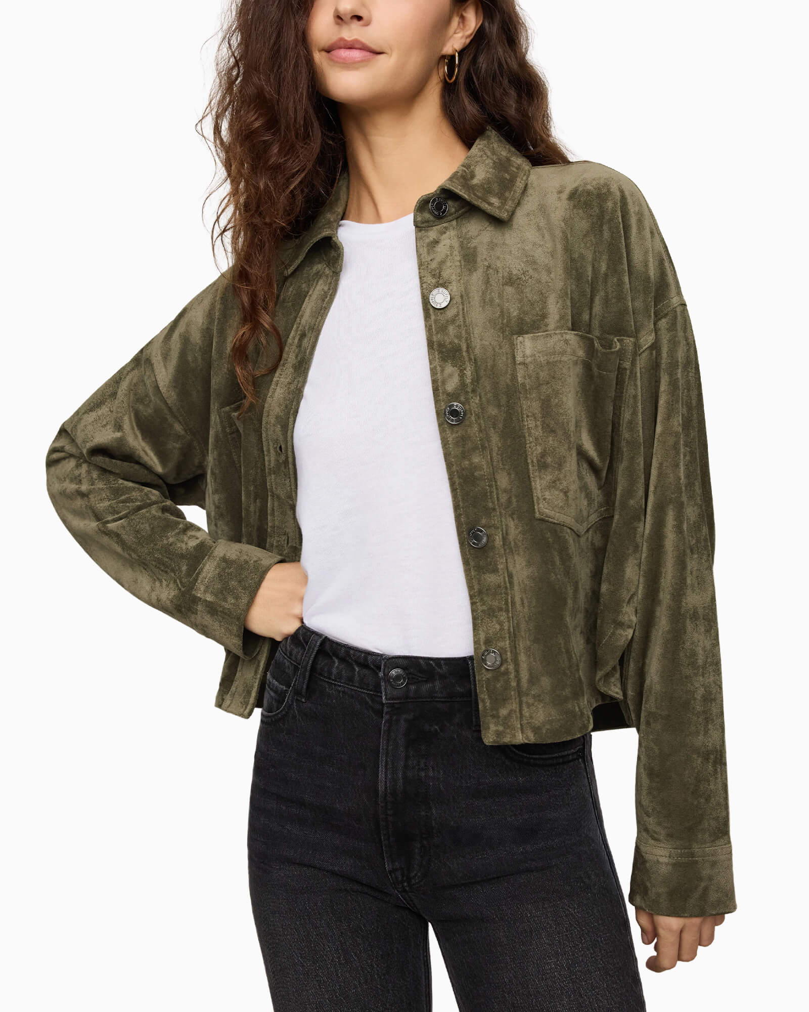 All Day Cropped Suede Jacket Monstera