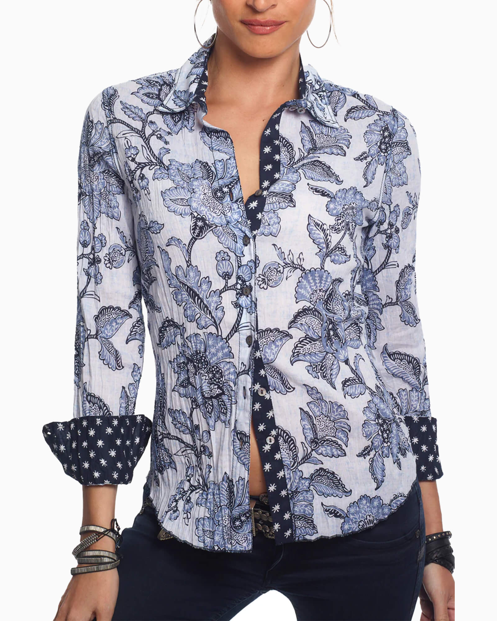 Bali Batik Vintage Blue Button Down Shirt