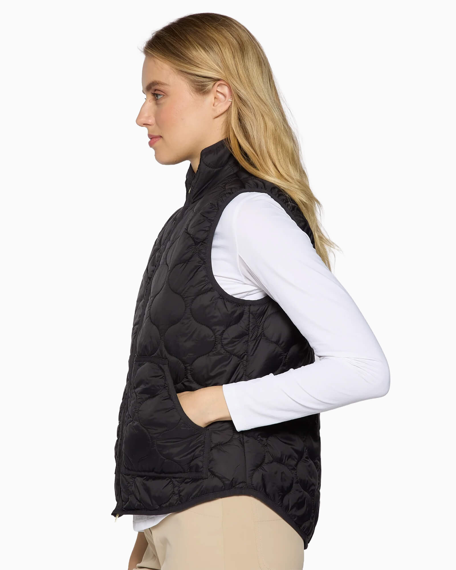 Women's 2-Way Zipper Puffer Vest Black | Women's Clothing
