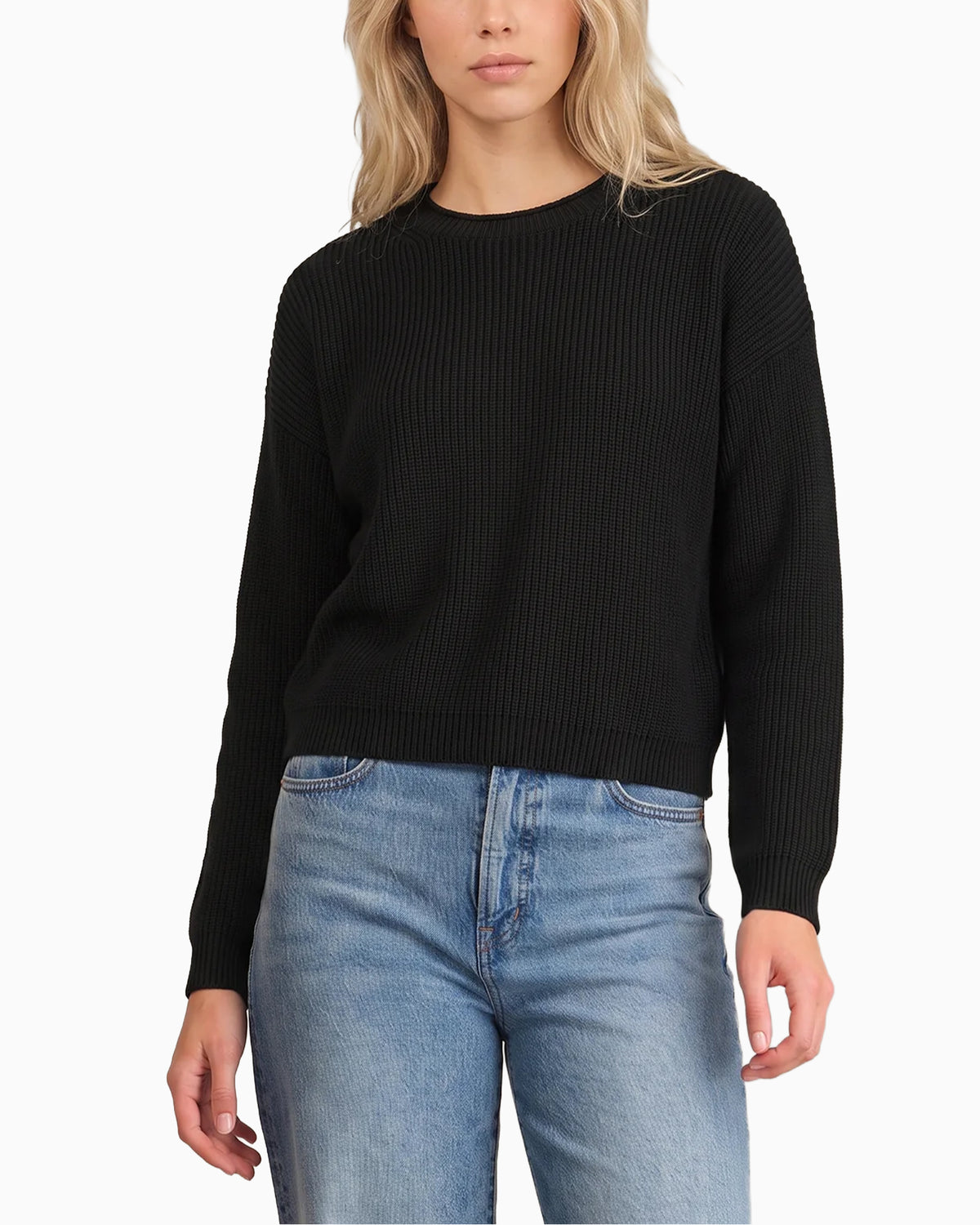Daphne Cropped Cotton Pullover Black