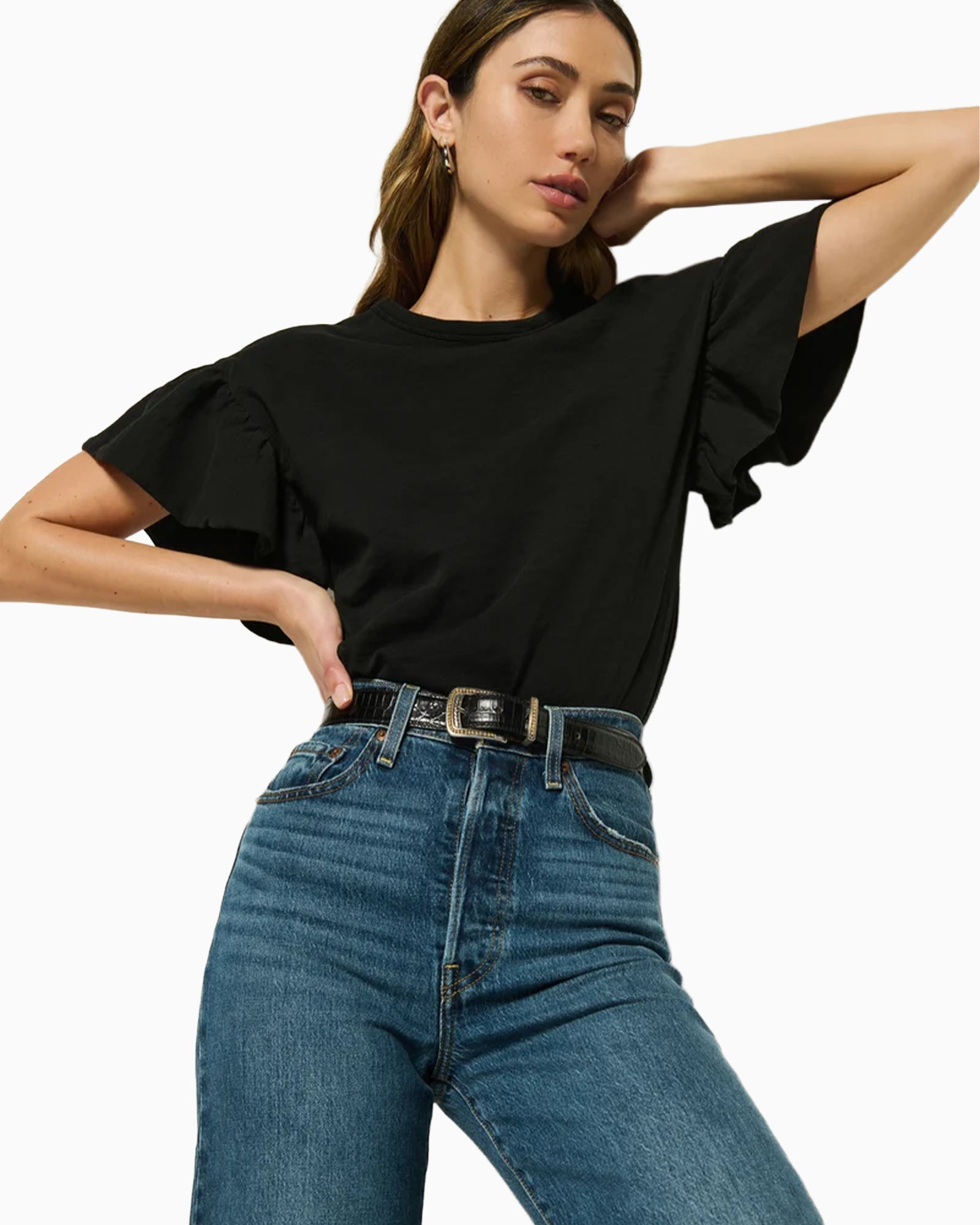 Camille Ruffle Tee Black
