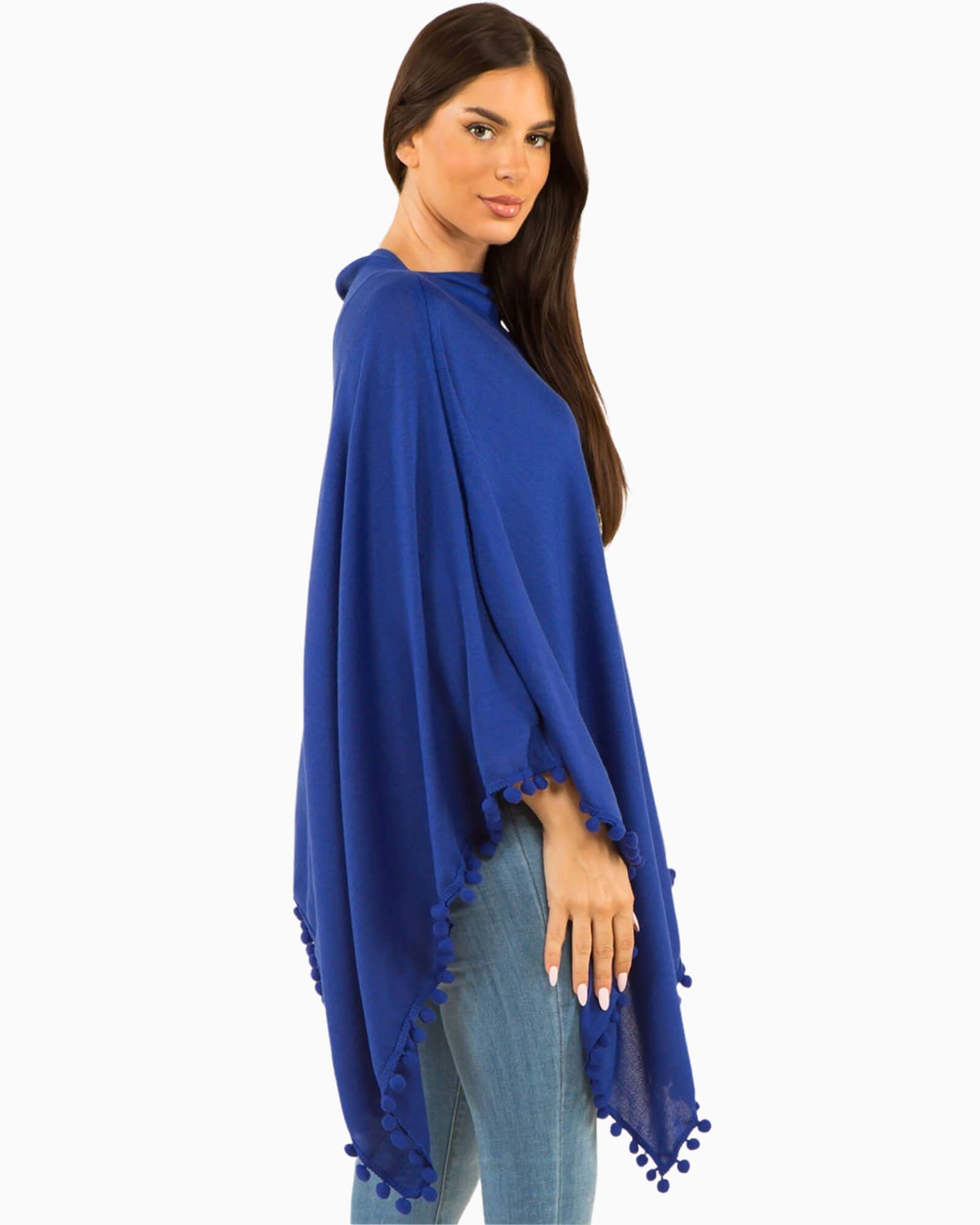 Pom Pom Poncho Blue
