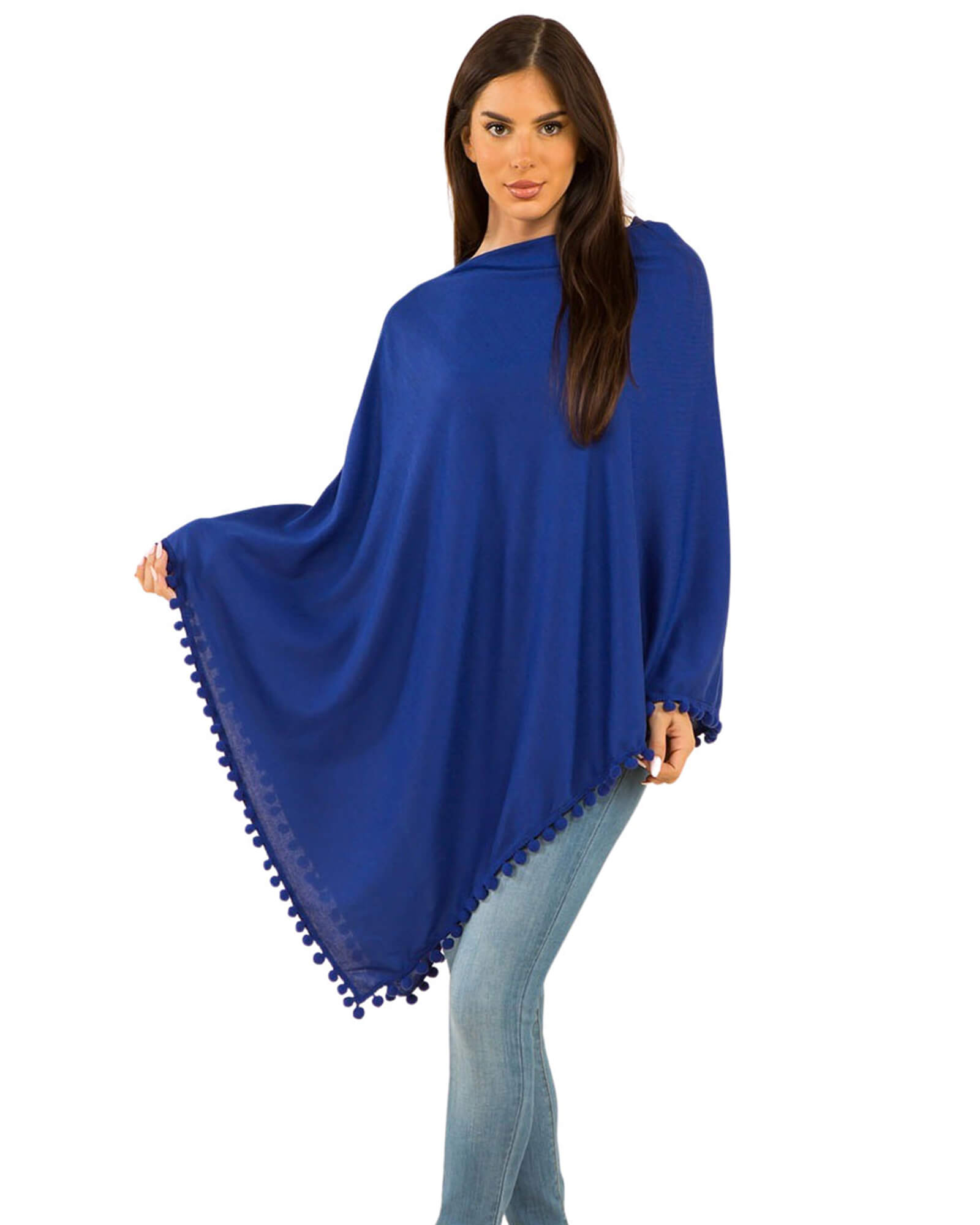 Pom Pom Poncho Blue