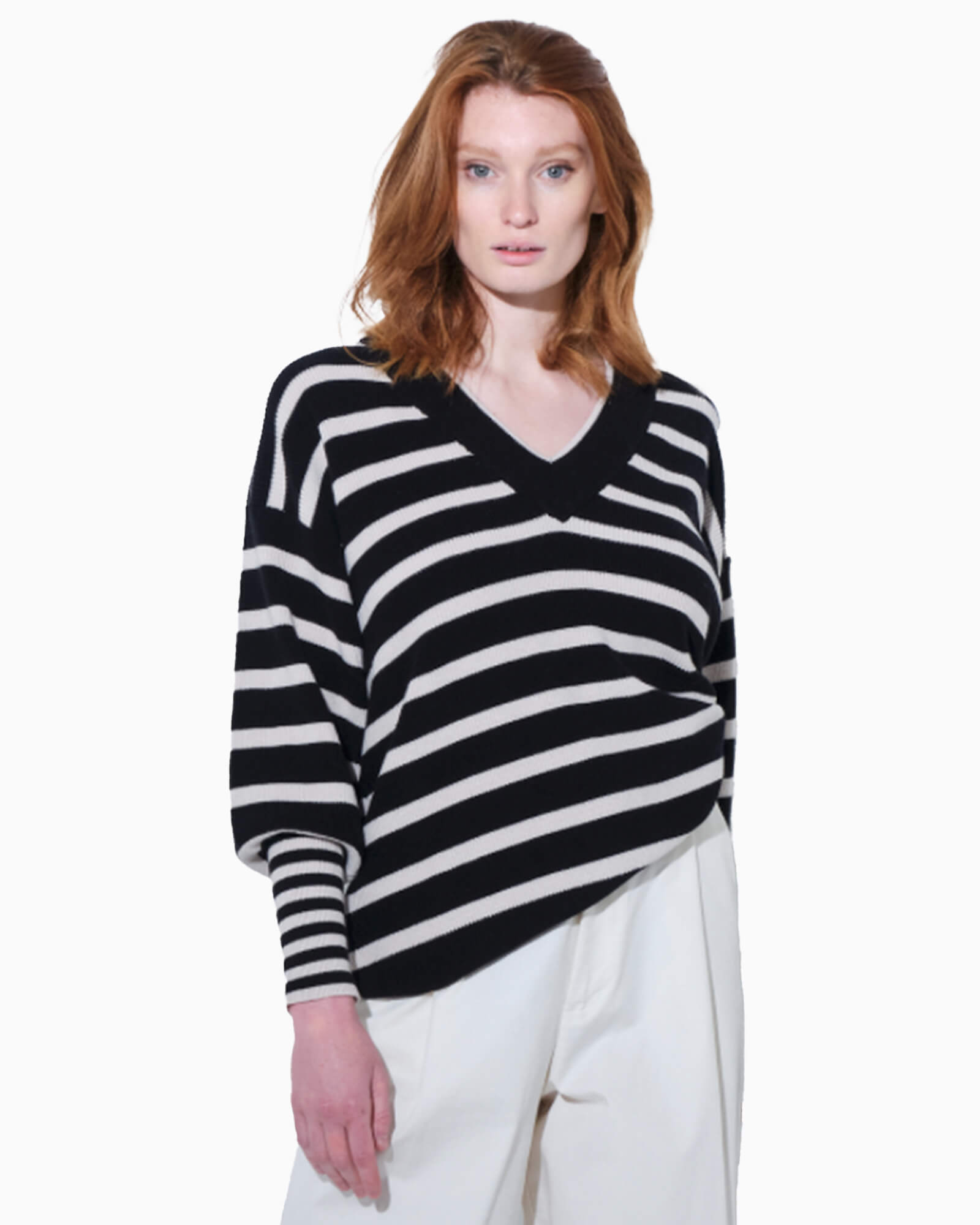 Brodie Striped Vneck Sweater - Purple Poppy