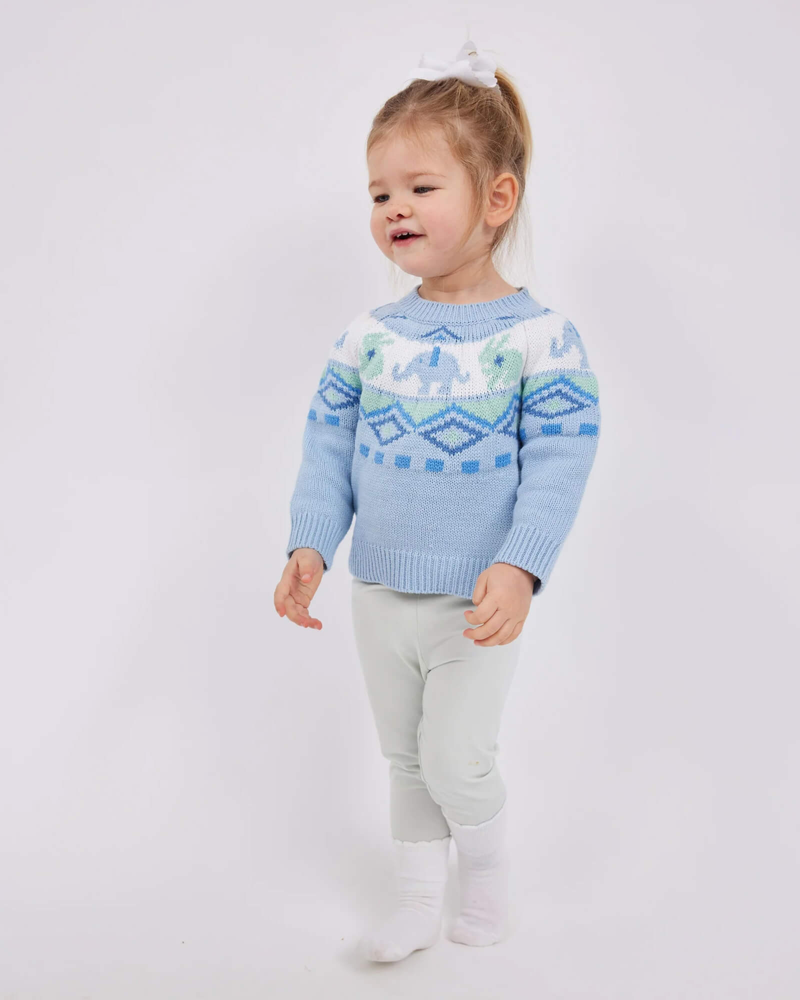 Ice Blue Bunny & Elephant Fair Isle Sweater