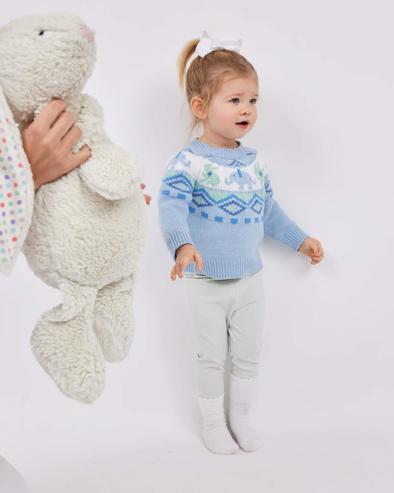 Ice Blue Bunny & Elephant Fair Isle Sweater