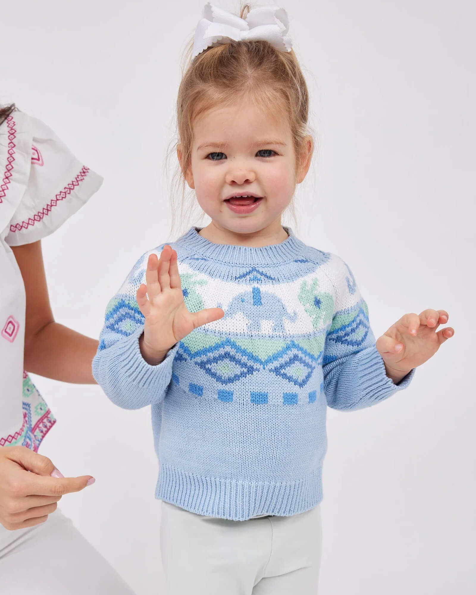 Ice Blue Bunny & Elephant Fair Isle Sweater