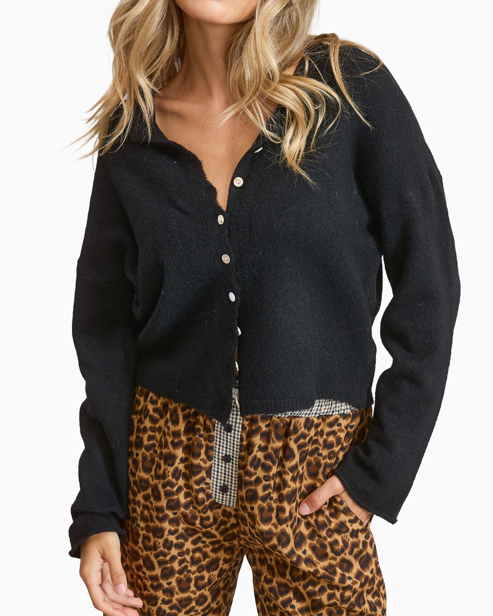 Essential Button Down Cardigan Top Black | Women's Clothing