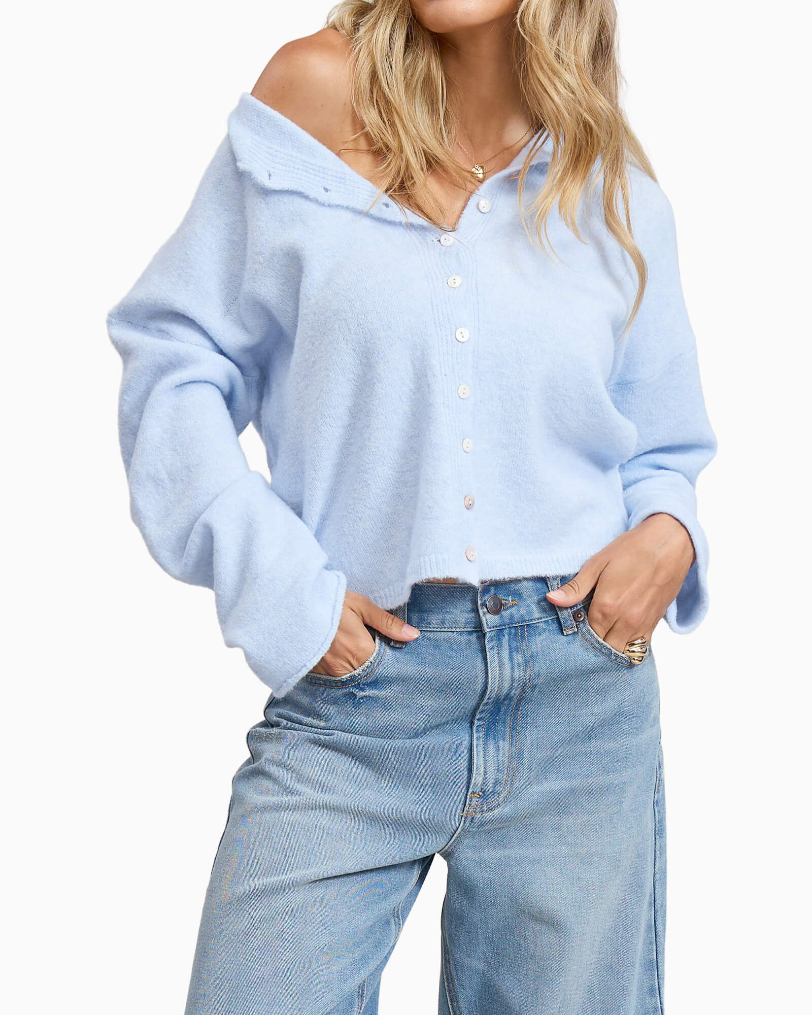 Essential Button Down Cardigan Top Baby Blue