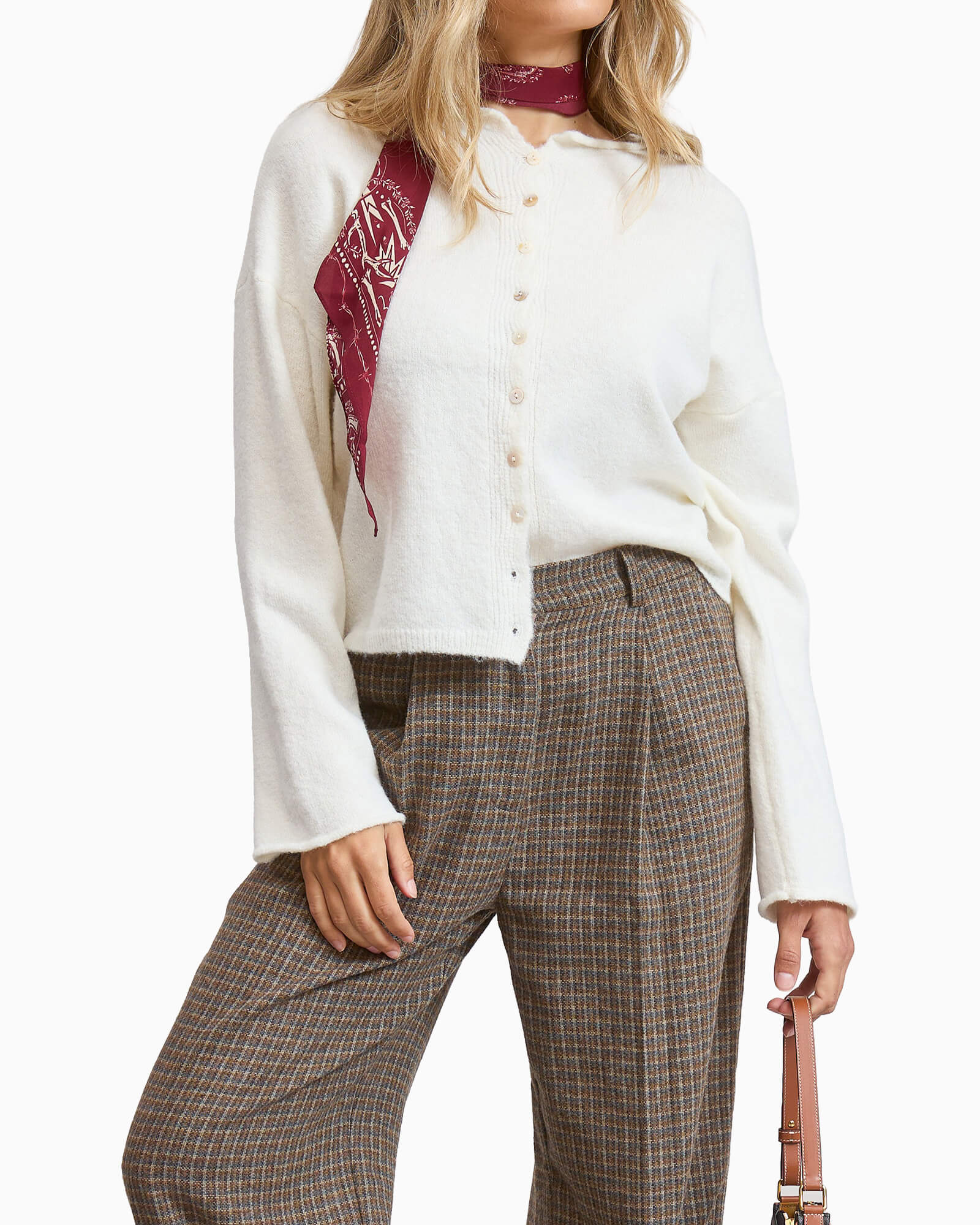 Essential Button Down Cardigan Top Ivory
